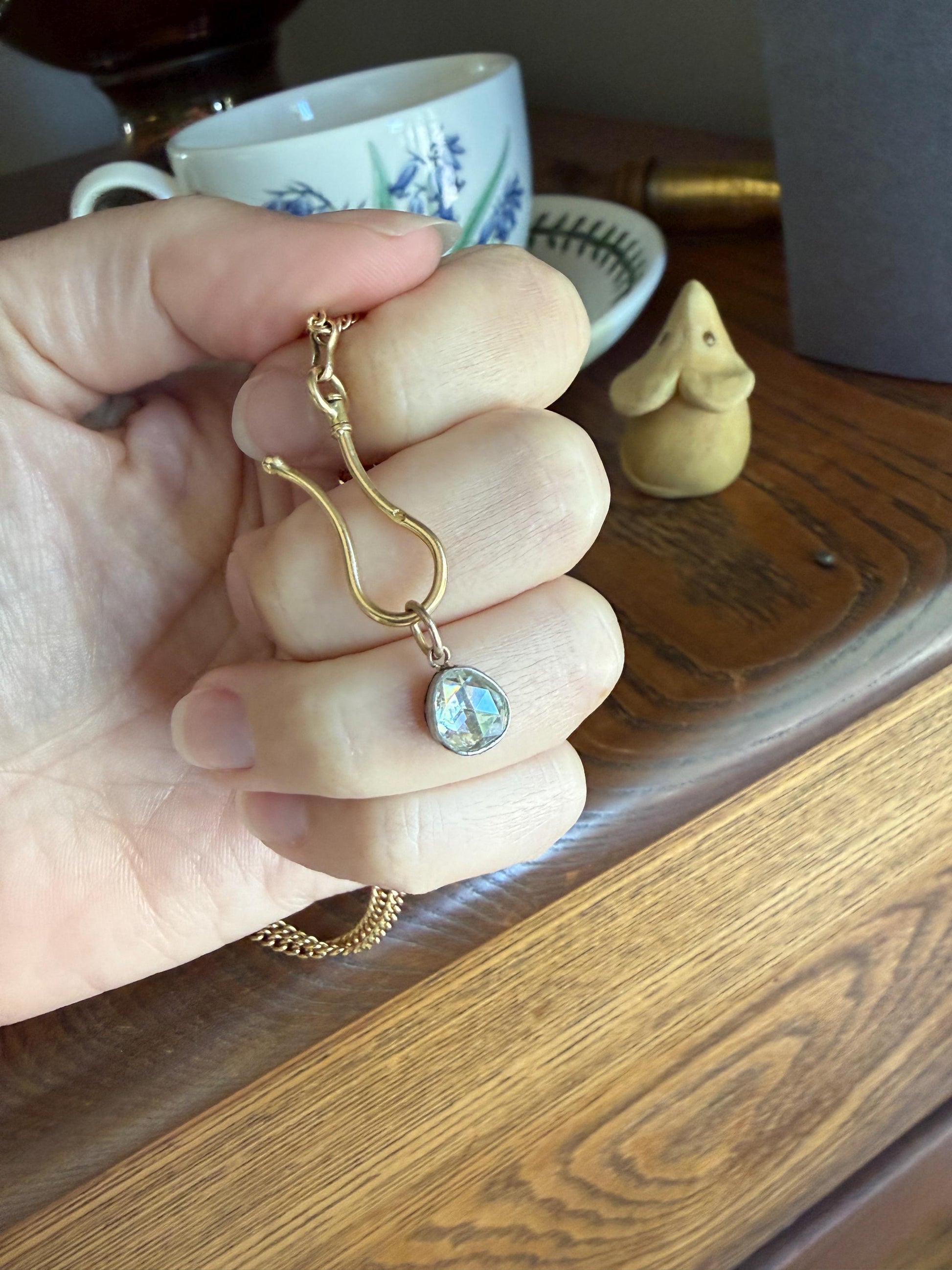 Antique Natural Chubby PEAR Rose Cut DIAMOND Faces up at 1.3 Carat Pendant Platinum Bezel Set Rare Dangle Drop Bracelet Necklace Charm