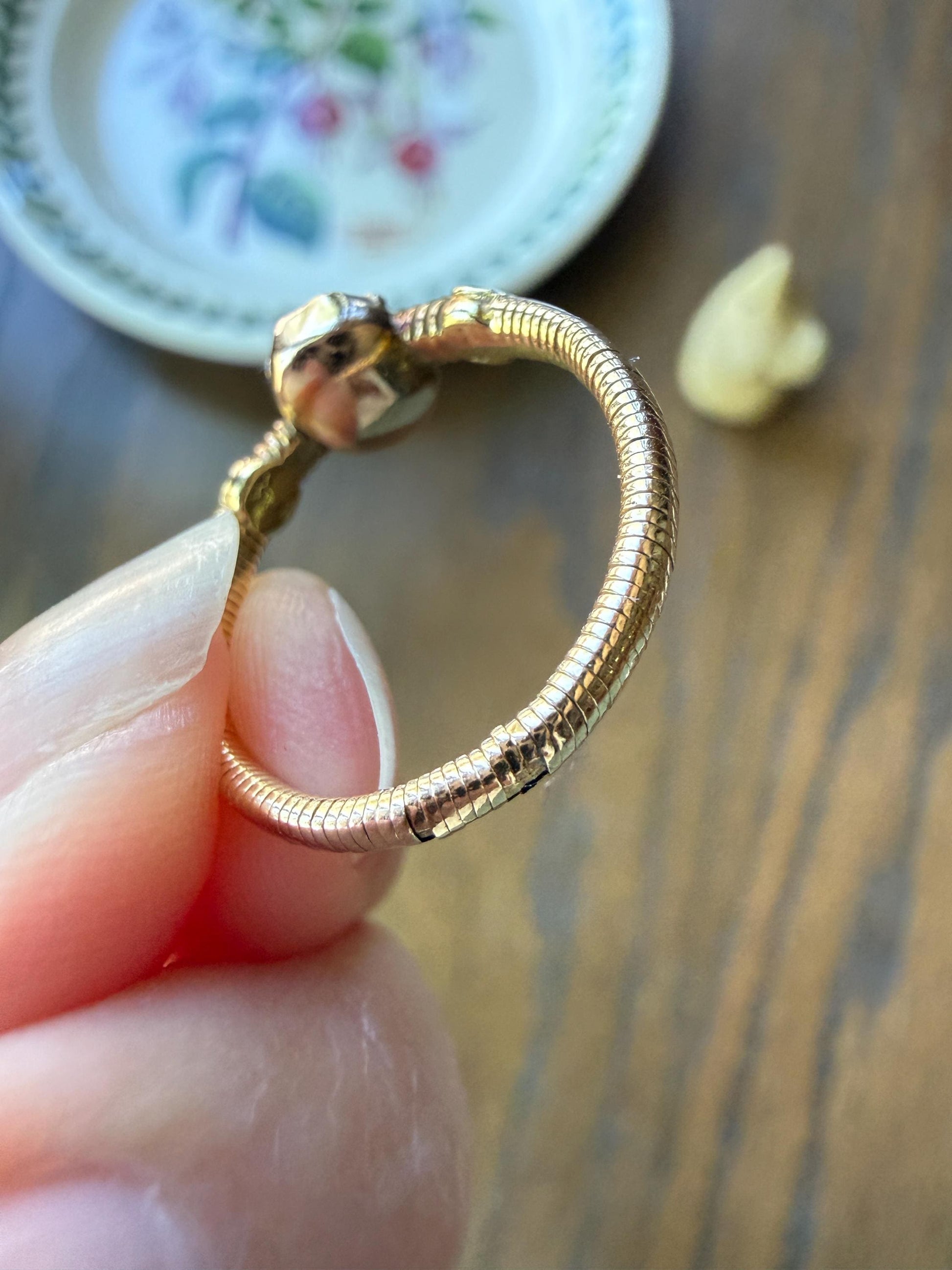 Georgian Old Cut Natural Peach Imperial Topaz Collet Set Coiled Shank Ring Snake? Comfort Fit Unique Gemset Stacker