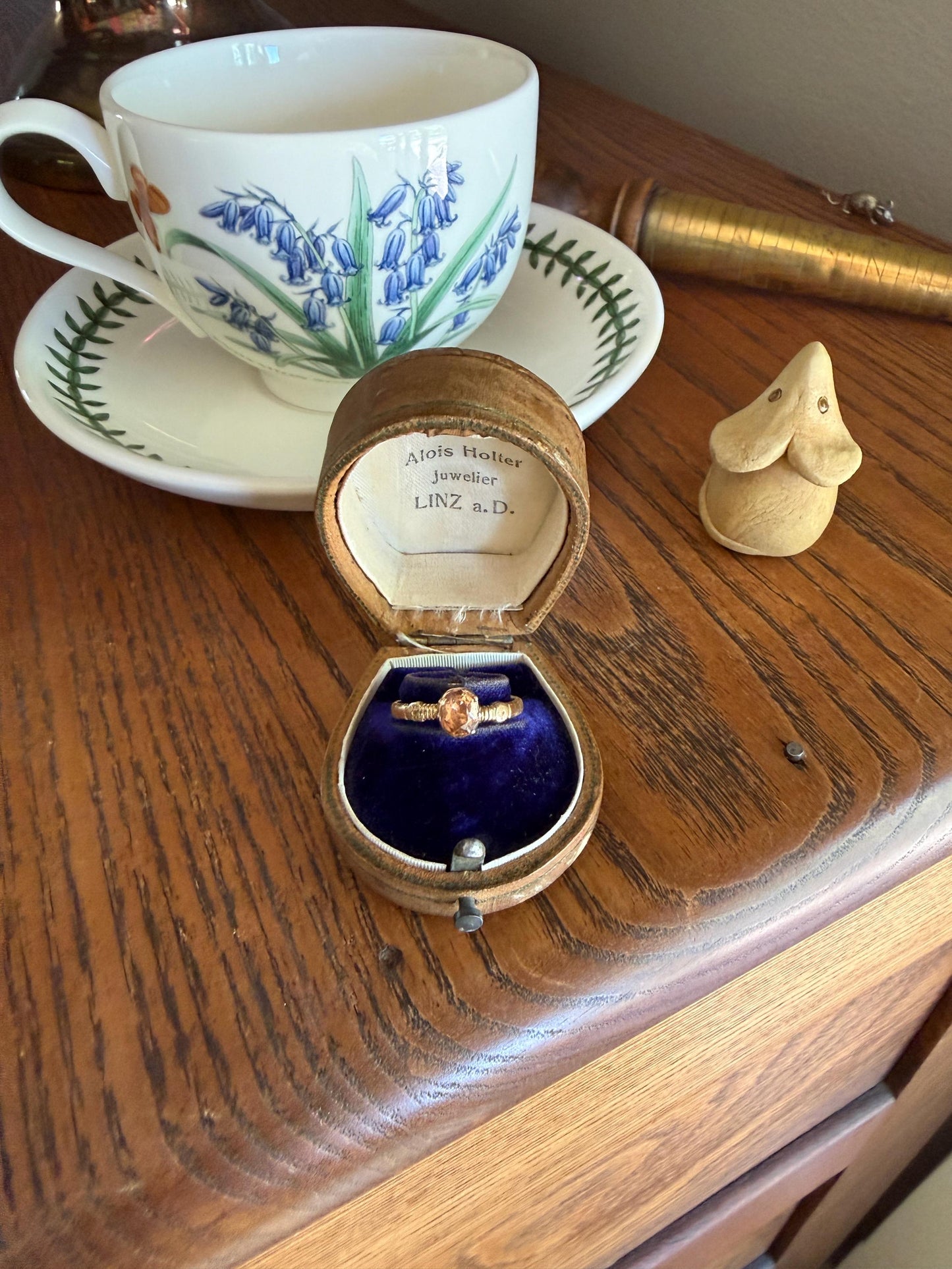 Georgian Old Cut Natural Peach Imperial Topaz Collet Set Coiled Shank Ring Snake? Comfort Fit Unique Gemset Stacker