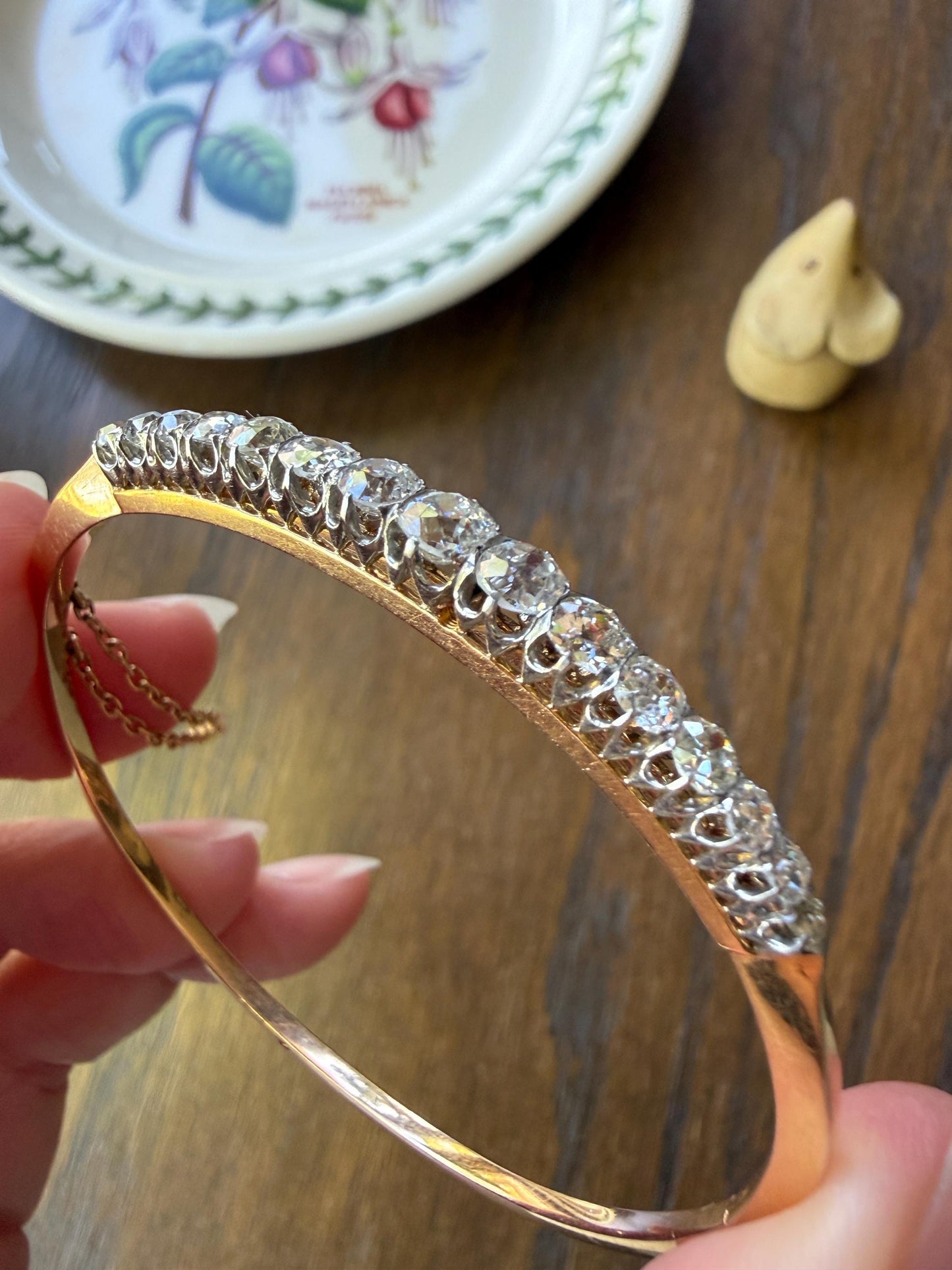 Antique 3.4 CARAT Old Mine Cut DIAMOND Hinged Bangle 15 Stone Line Bracelet 18k Gold Platinum Victorian 3.4Ctw OMC Stacker