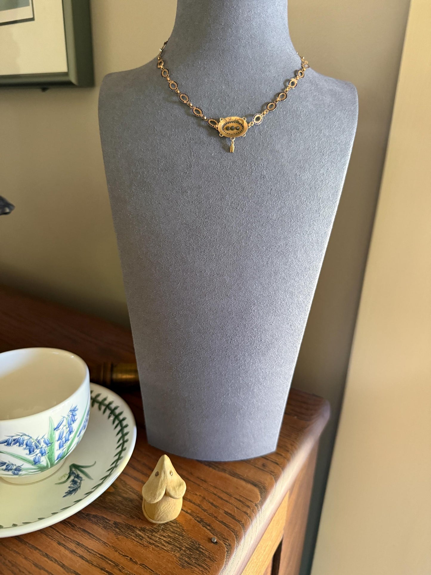 Rare Love Birds Swallow Clasp French Georgian Era 18k Gold Napoleon Bonaparte c1819 Necklace Chain Sunburst Choker Blue Enamel Old Cut Paste