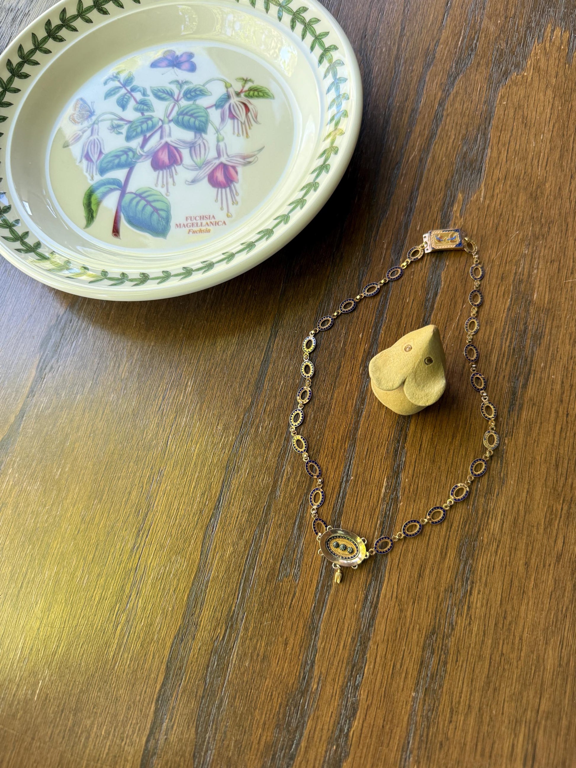 Rare Love Birds Swallow Clasp French Georgian Era 18k Gold Napoleon Bonaparte c1819 Necklace Chain Sunburst Choker Blue Enamel Old Cut Paste