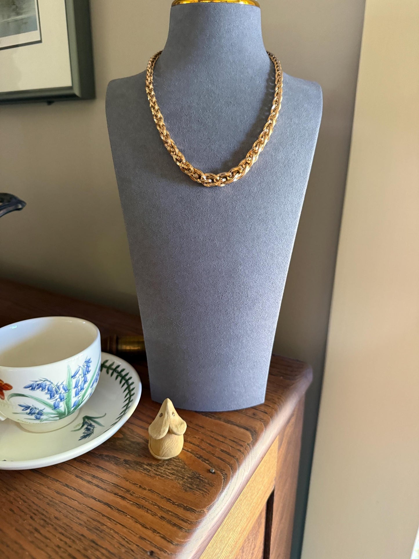 Extra Chunky Older Vintage To Antique Braided 27g 18k Gold Chain French Necklace Graduated Foxtail Box Links 3D Heavy Shimmer