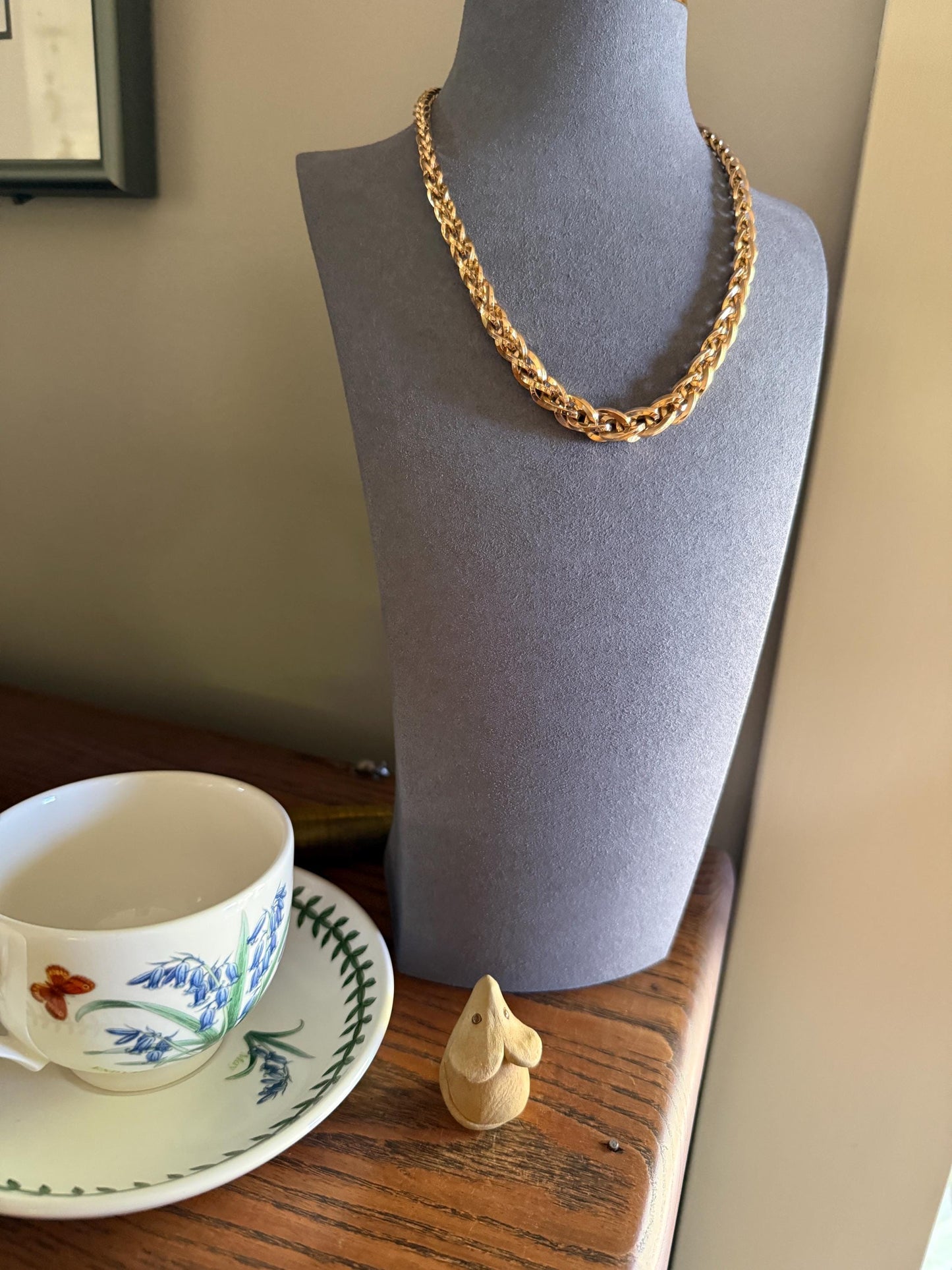 Extra Chunky Older Vintage To Antique Braided 27g 18k Gold Chain French Necklace Graduated Foxtail Box Links 3D Heavy Shimmer