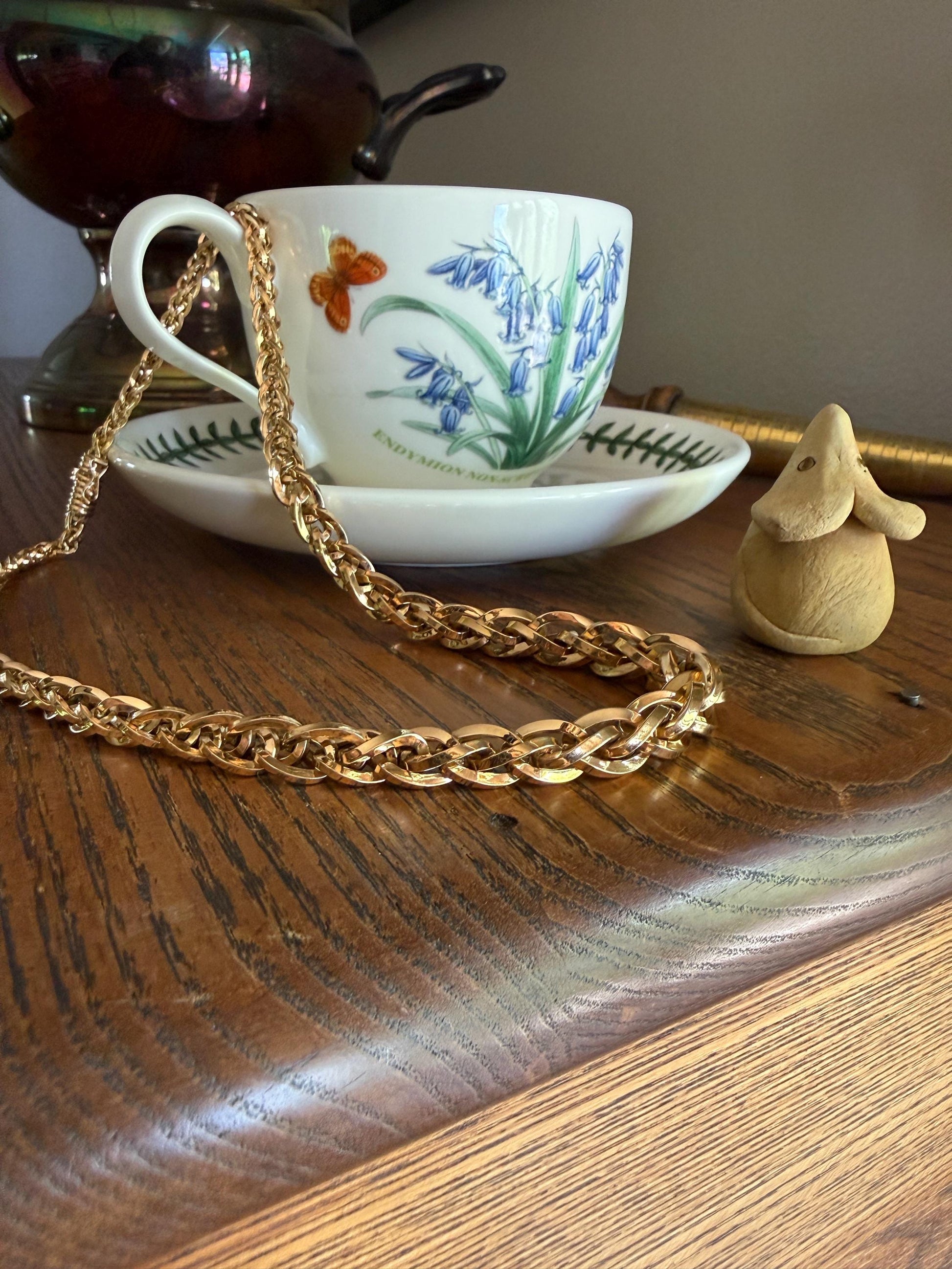 Extra Chunky Older Vintage To Antique Braided 27g 18k Gold Chain French Necklace Graduated Foxtail Box Links 3D Heavy Shimmer