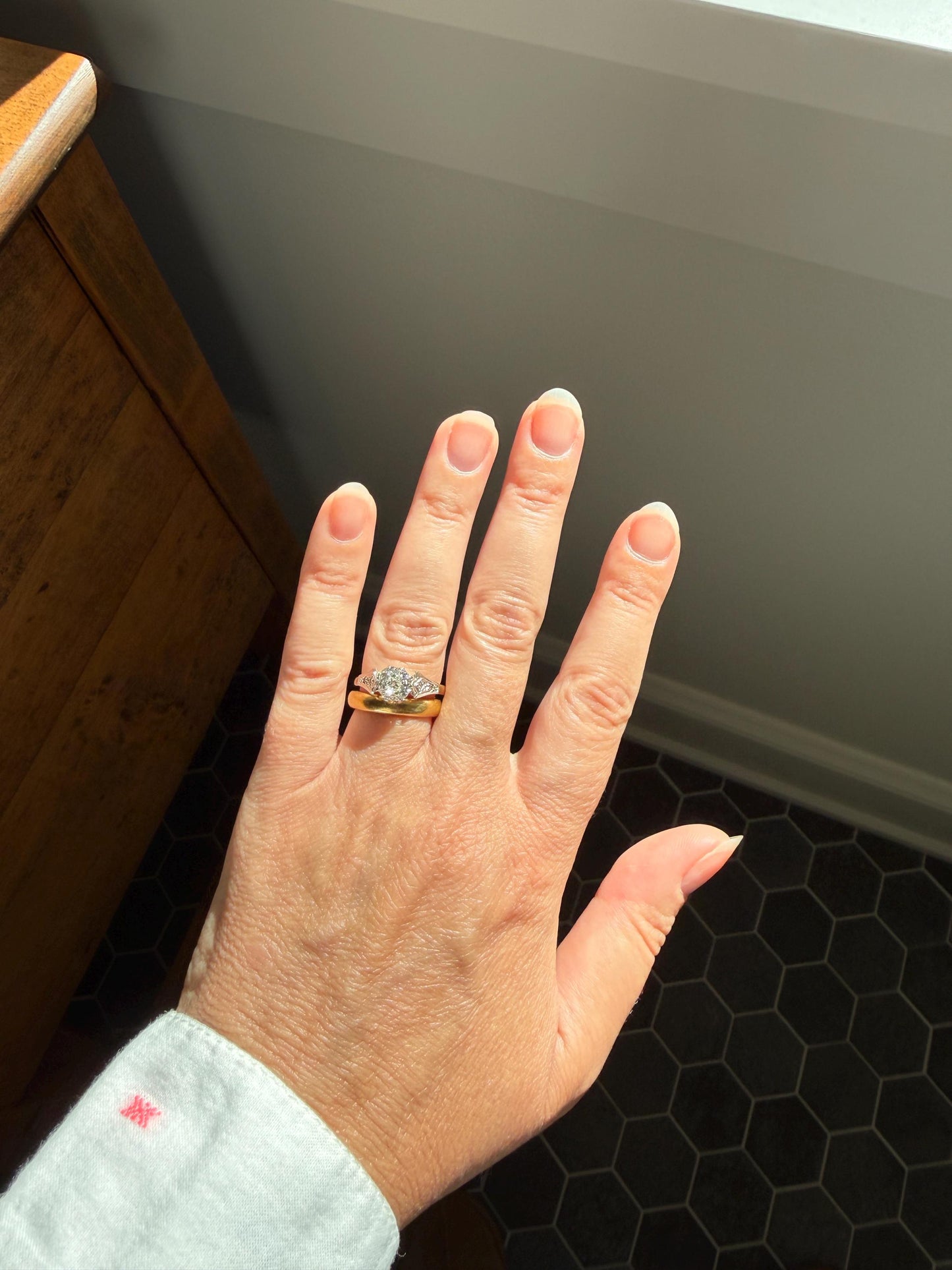 Chunky Antique 1.2 Carat Old Mine Cushion Cut DIAMOND Solitaire with Accents TULIP Floral Shoulders 18k Gold Platinum Engagement