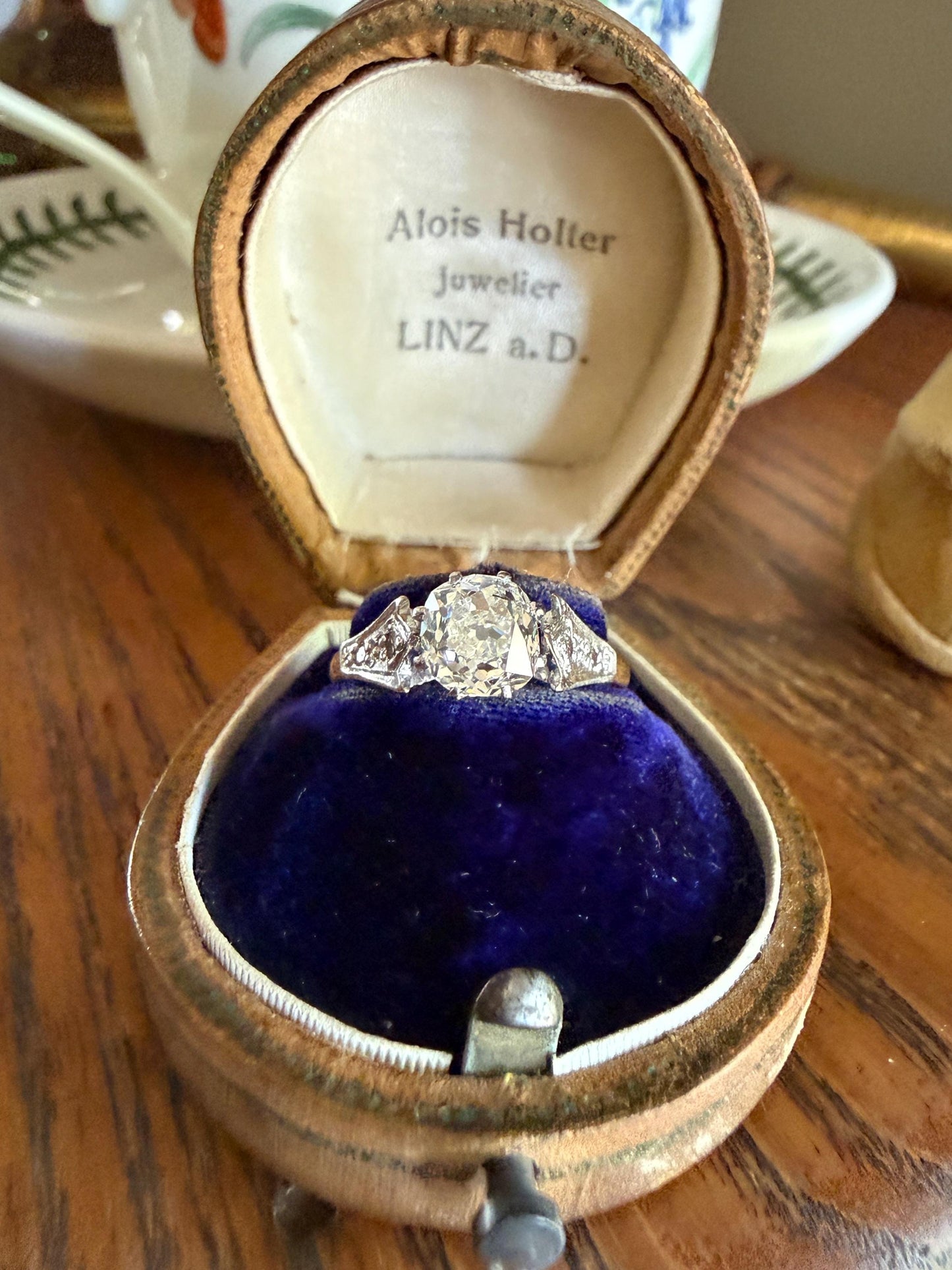 Chunky Antique 1.2 Carat Old Mine Cushion Cut DIAMOND Solitaire with Accents TULIP Floral Shoulders 18k Gold Platinum Engagement
