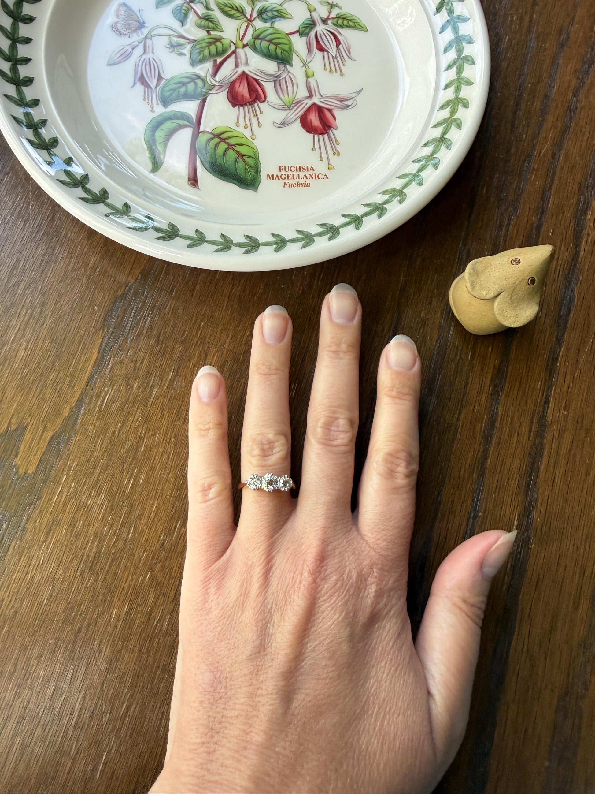 Antique Eye Clean Three Stone 1.1 Carat Old Mine Cut DiAMOND Ring 18k GOLD Stacker Band 1.1Ctw OMC Trilogy Anniversary Wedding Engagement