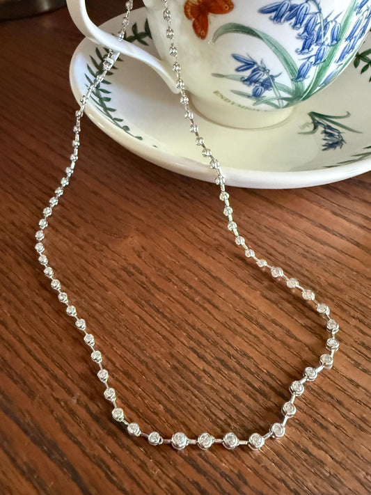 Vintage 73 Bezel Set 3.6 Carats Diamond Riviera Eternity Tennis Chain 18k White Gold Necklace French 16" Minimalist Geometric Layering VTG