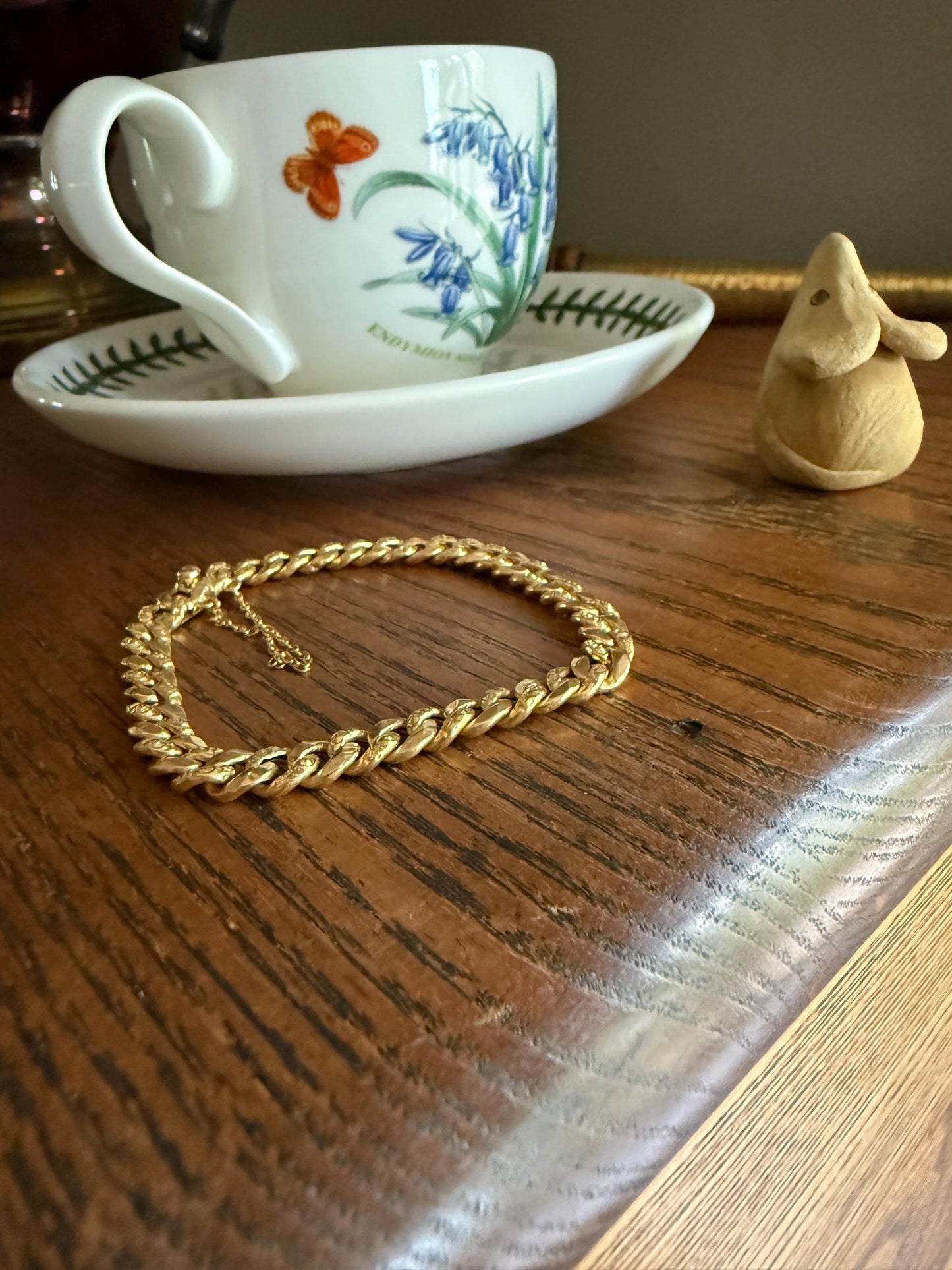 French Antique 18k Gold Embossed and Faceted Cuban Curb Link Chain Bracelet Gold Wriststack Shimmer Gift