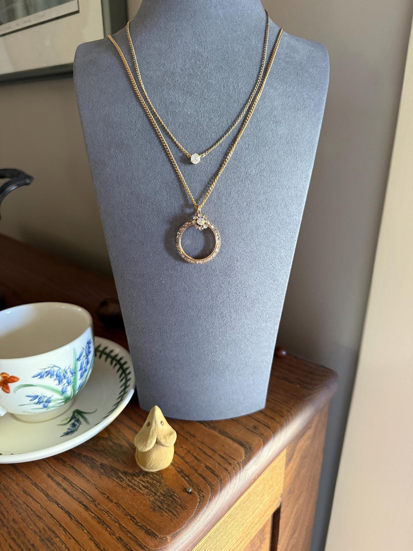 CIRCLE Pendant 32 Rose Cut DIAMOND Encrusted 18k Gold Antique VICTORIAN Figural Halo Frame Round Geometric Old Cut Gift