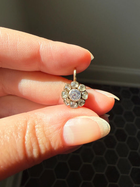 Daisy Cluster Pendant Old Mine Rose Cut DIAMOND Antique Victorian 18k Gold Pendant Faces Up 1.15 Carat Necklace Bracelet Charm Floral