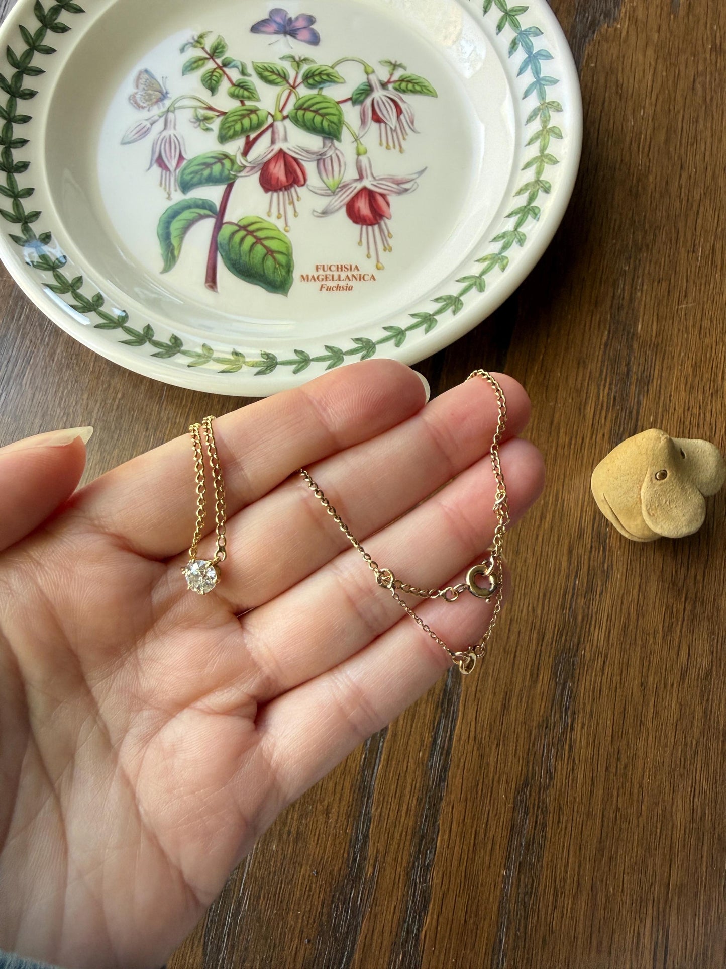 Antique Diamond Chain 18k Gold Eye Clean .65 Carat Old Mine Cut Diamond Dangle NECKLACE Fixed Pendant on Chain French OmC Minimalist