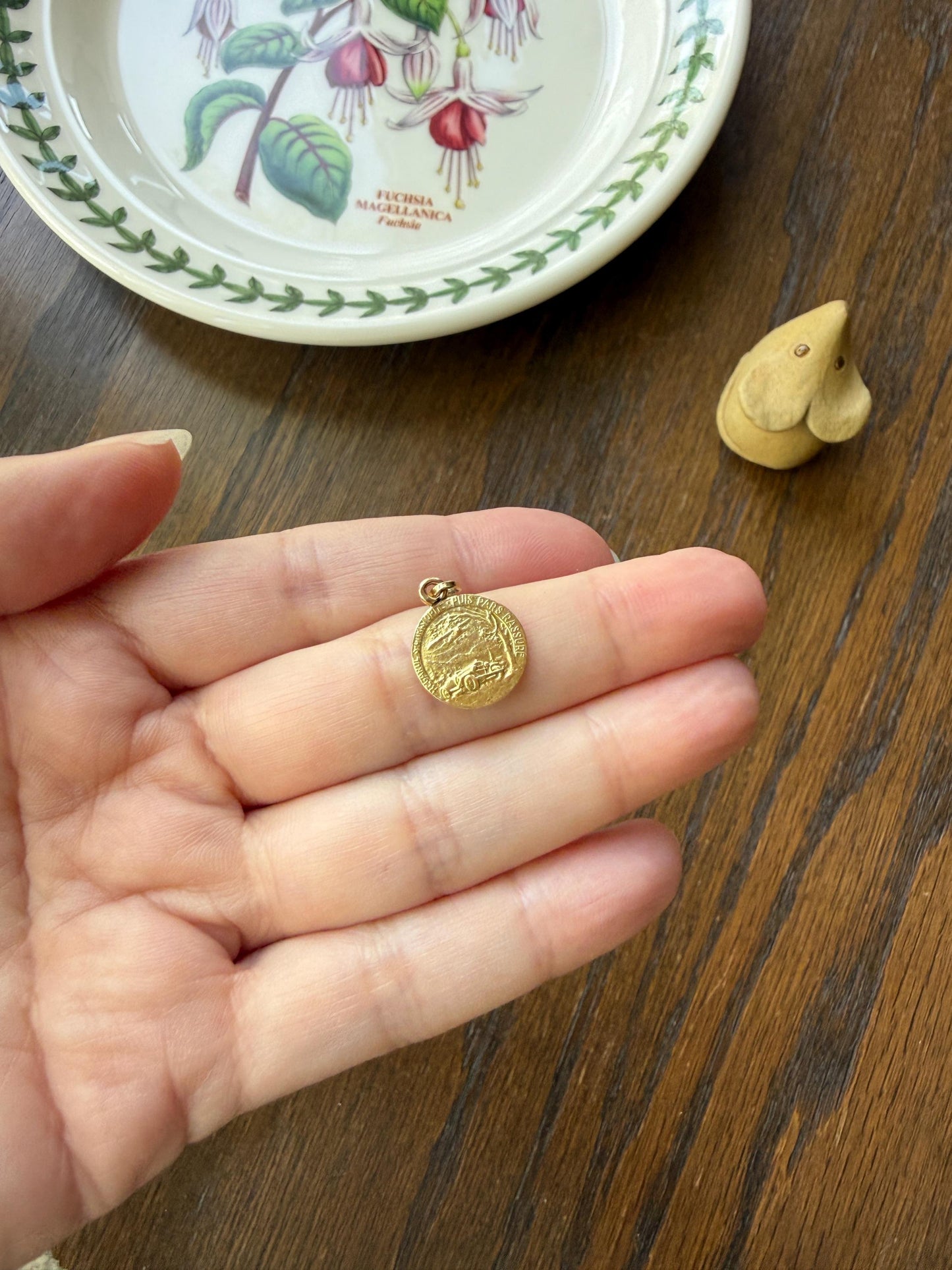 St. Christopher "Look at Saint Christopher, Then Go Forth Reassured" French Antique Pendant Religious Medal 18k Gold Solid Medallion Amulet