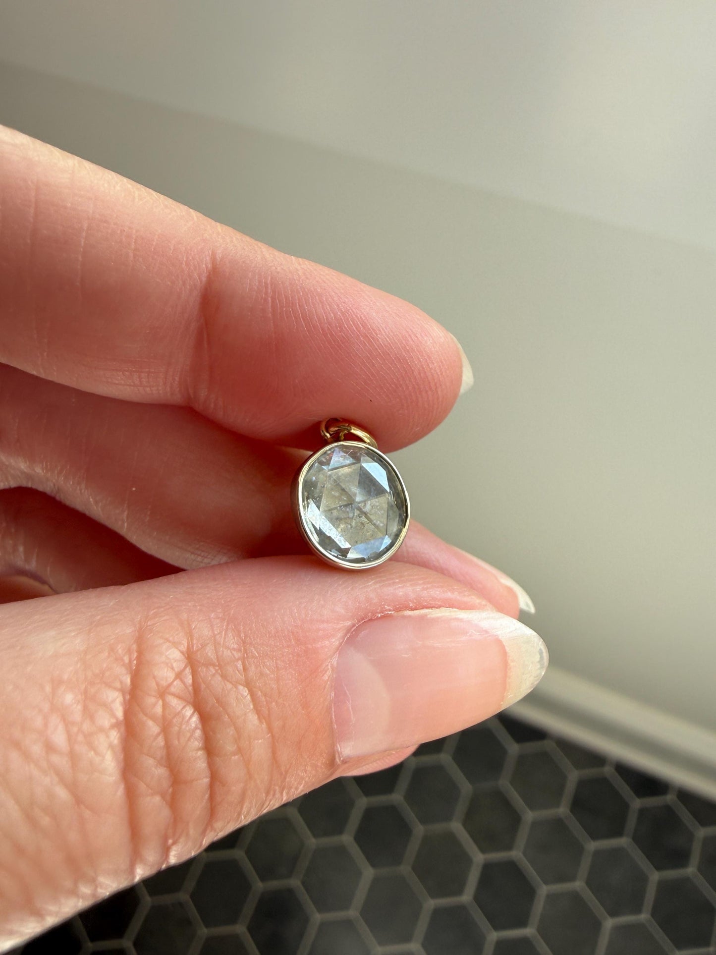 Antique Natural 9x8mm Rose Cut DIAMOND Faces up at 2 Carats Domed Back Pendant Platinum Bezel Set Rare Dangle Drop Bracelet Necklace Charm