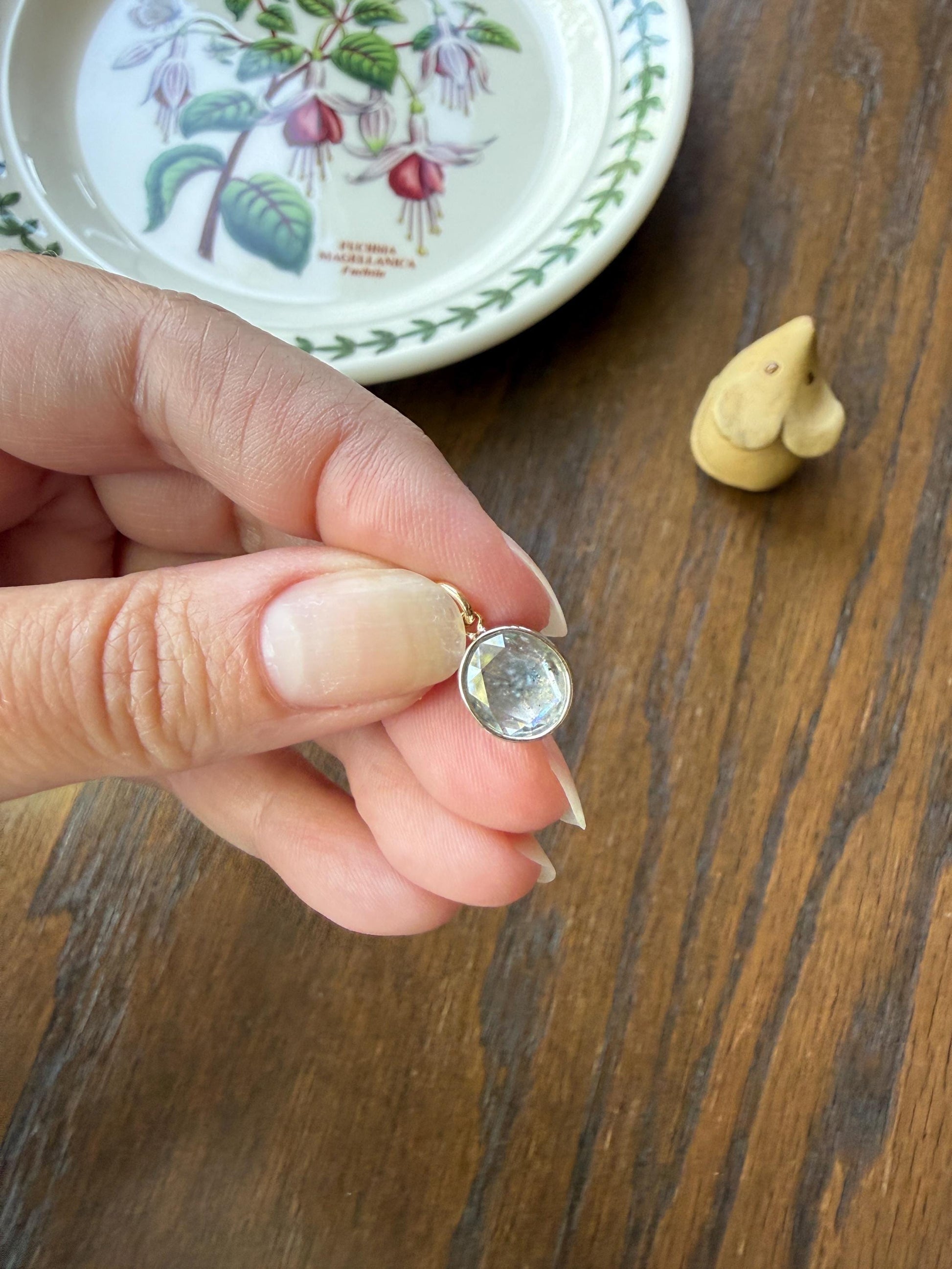 Antique Natural 9x8mm Rose Cut DIAMOND Faces up at 2 Carats Domed Back Pendant Platinum Bezel Set Rare Dangle Drop Bracelet Necklace Charm