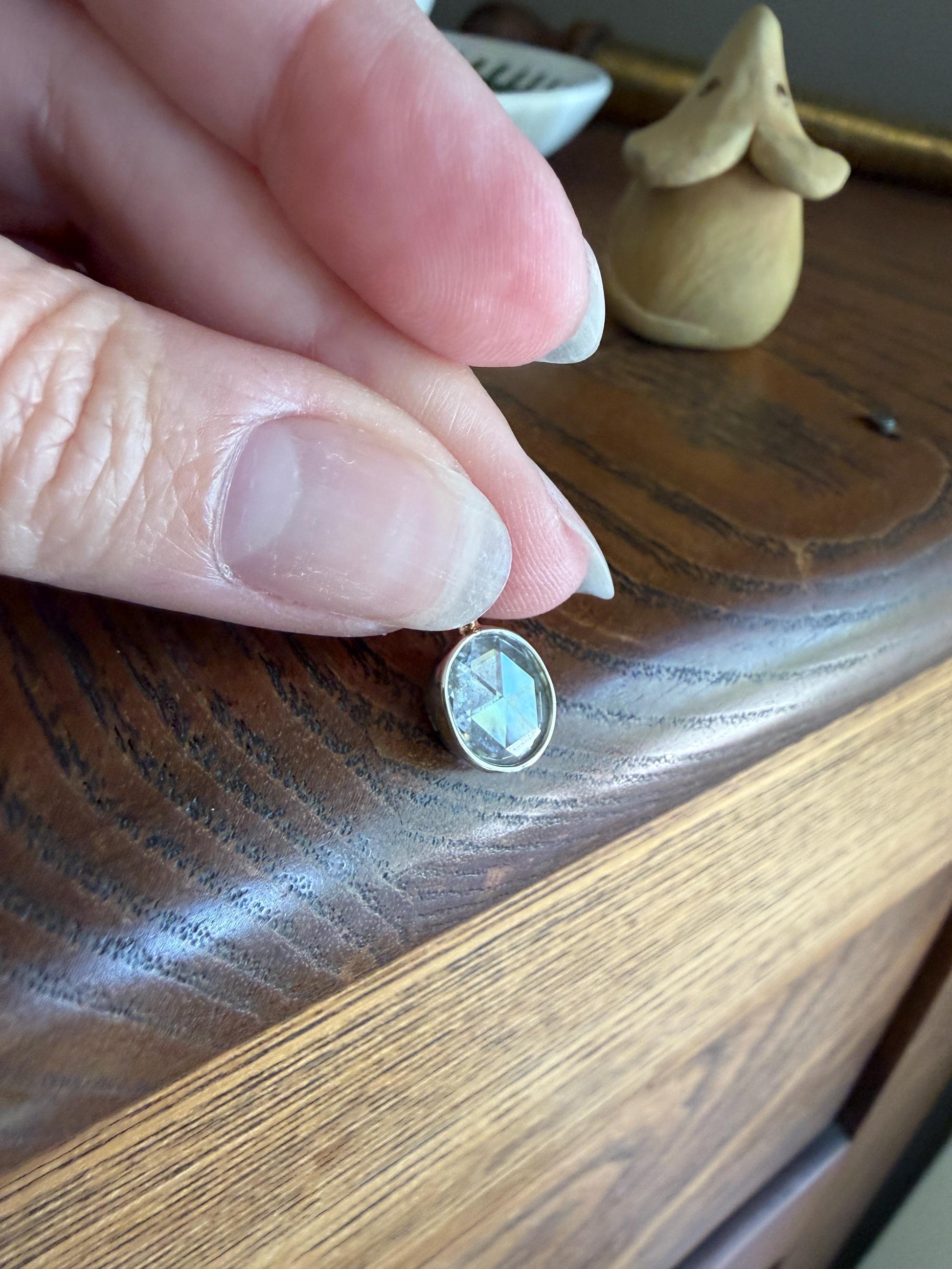 Antique Natural 9x8mm Rose Cut DIAMOND Faces up at 2 Carats Domed Back Pendant Platinum Bezel Set Rare Dangle Drop Bracelet Necklace Charm