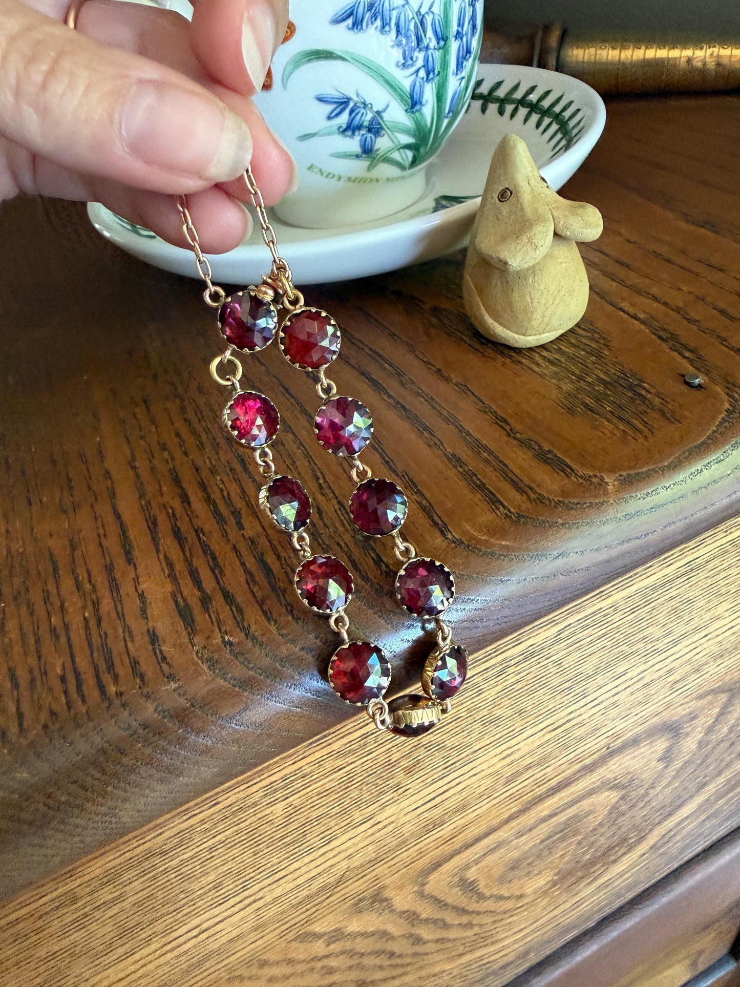 Antique French Perpignan GARNET Rose Cut Riviere Eternity Tennis Bracelet 18k Gold Victorian Bezel Set Almandine Glowing Raspberry