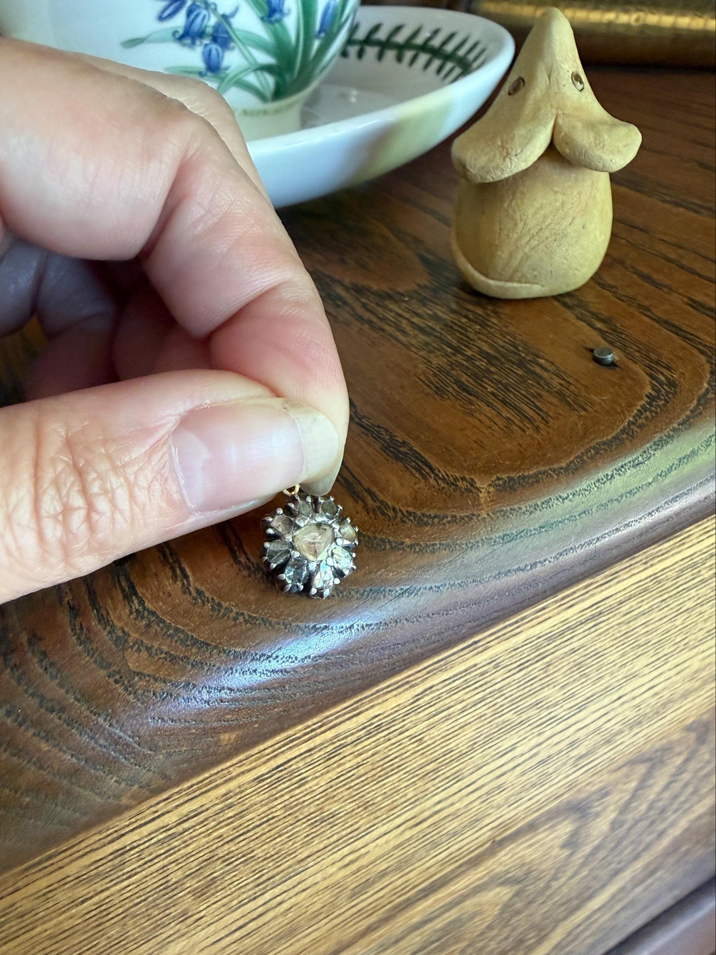 Georgian Daisy Cluster Pendant Rose Cut DIAMOND Antique Victorian 18k Gold Silver Collets 14k Loops Pendant Necklace Bracelet Charm Floral