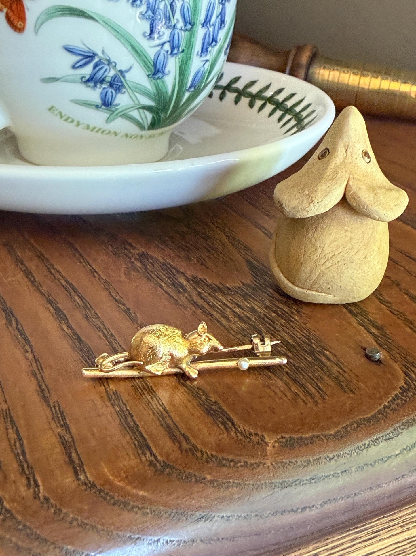Large MOUSE Victorian Figural Bar Pin Bar Brooch for Pendant Charm Holder Antique 18k Gold Solid Extender Connector Chunky 3D Figural
