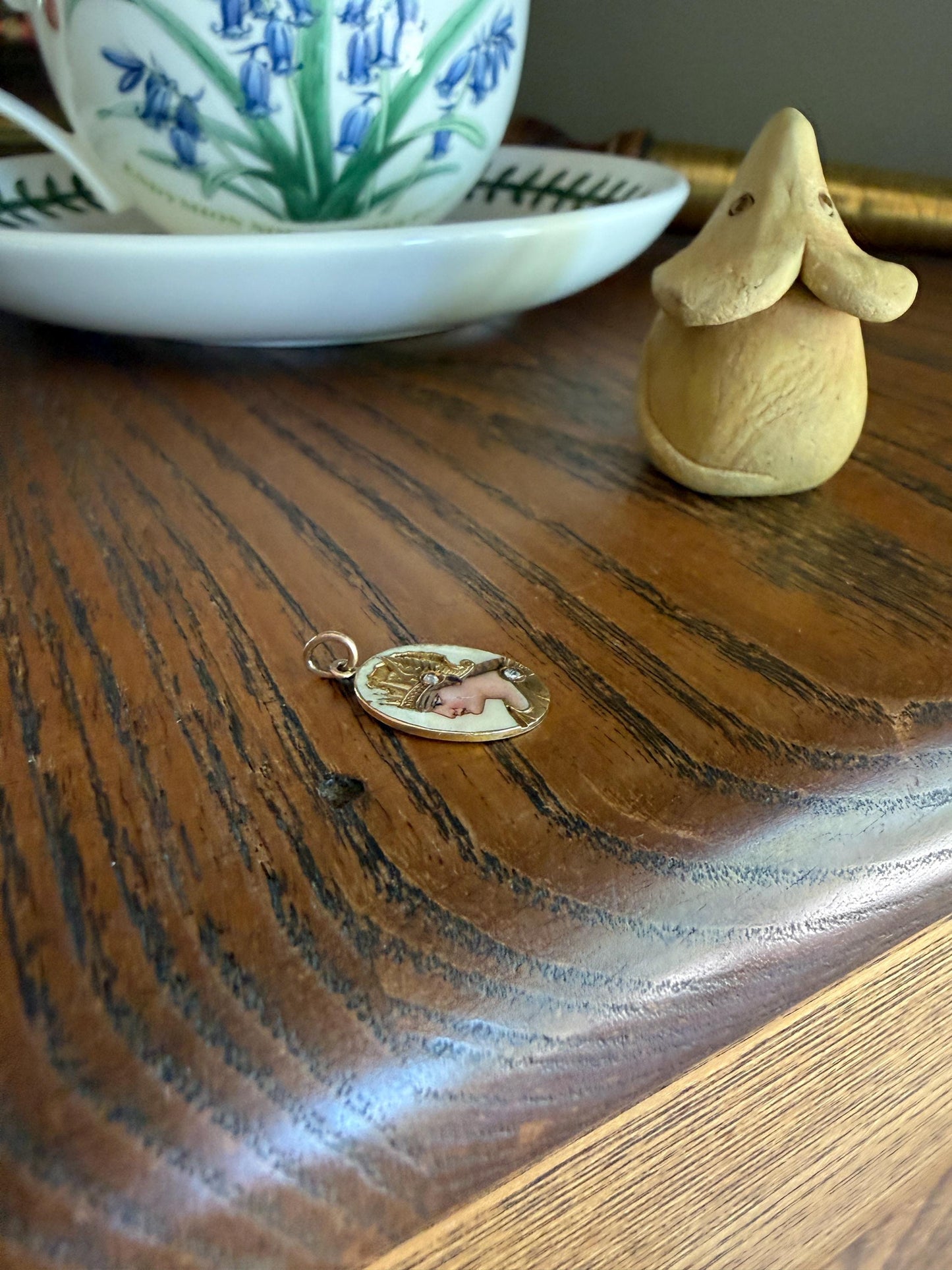GODDESS Empress QUEEN Antique Enamel Pendant 18k Gold Rose Cut Diamond Hand Painted Victorian Art Nouveau Woman Bracelet Necklace Charm