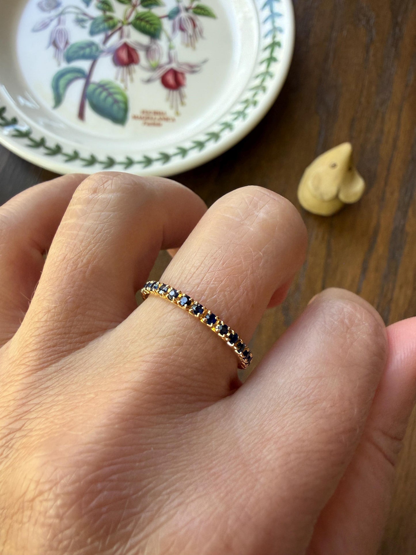 Vintage Natural SAPPHIRE Full Eternity Skinny Band Ring 18k Gold Minimalist Line Stacker Romantic Gift Blue Pair Ruby Avail