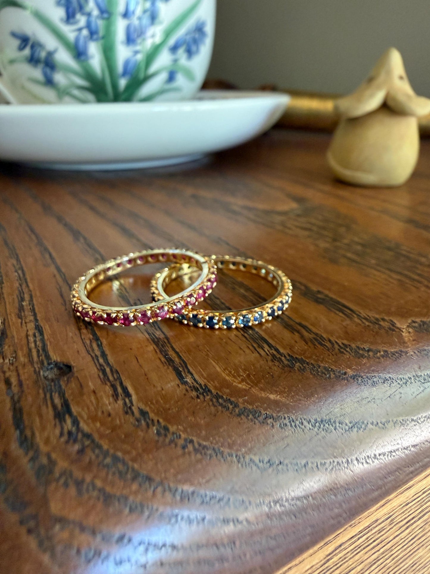 Vintage Natural RUBY Full Eternity Skinny Band Ring 18k Gold Minimalist Line Stacker Romantic Gift Red Pink Pair Sapphire Avail
