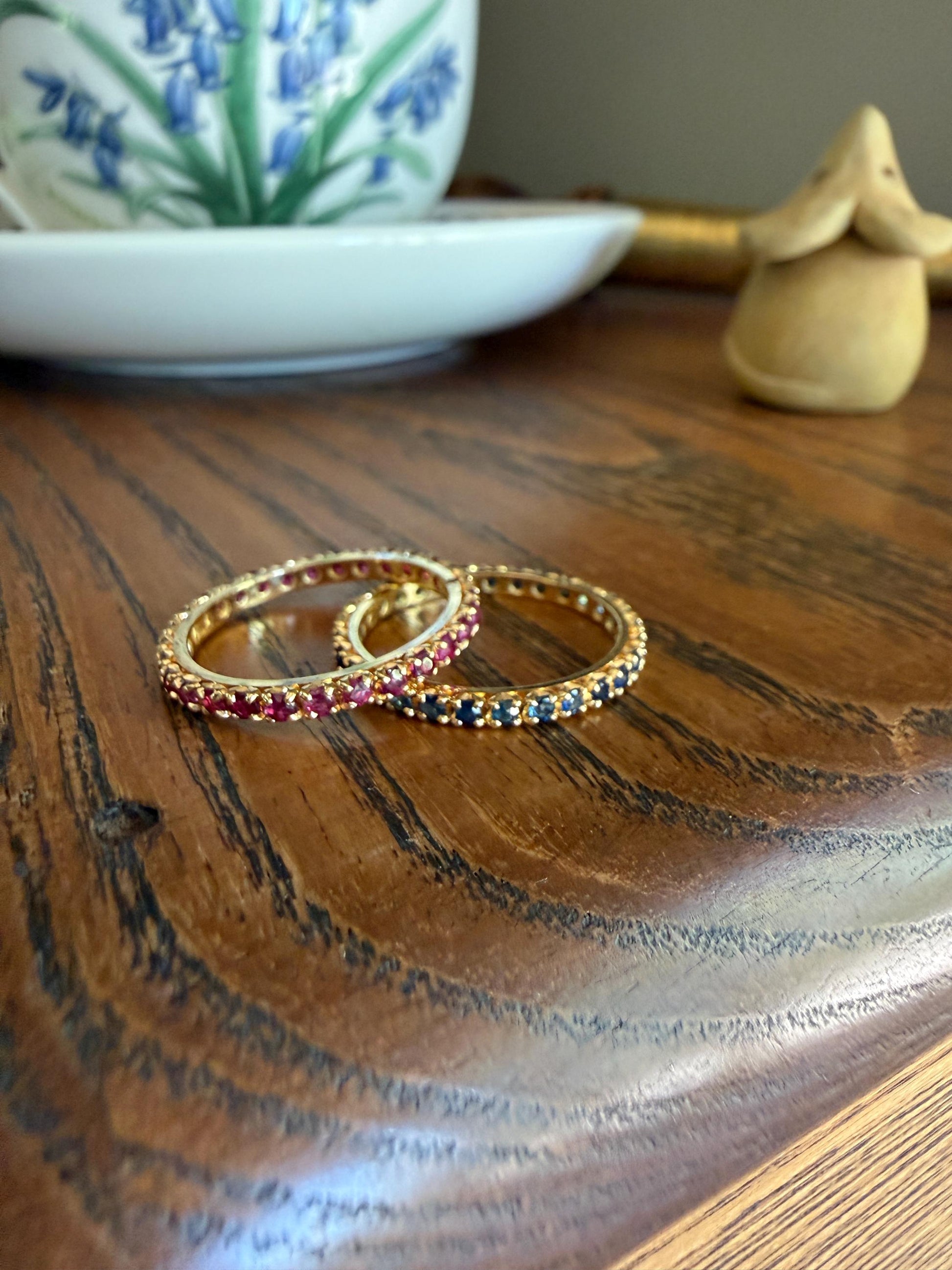 Vintage Natural RUBY Full Eternity Skinny Band Ring 18k Gold Minimalist Line Stacker Romantic Gift Red Pink Pair Sapphire Avail