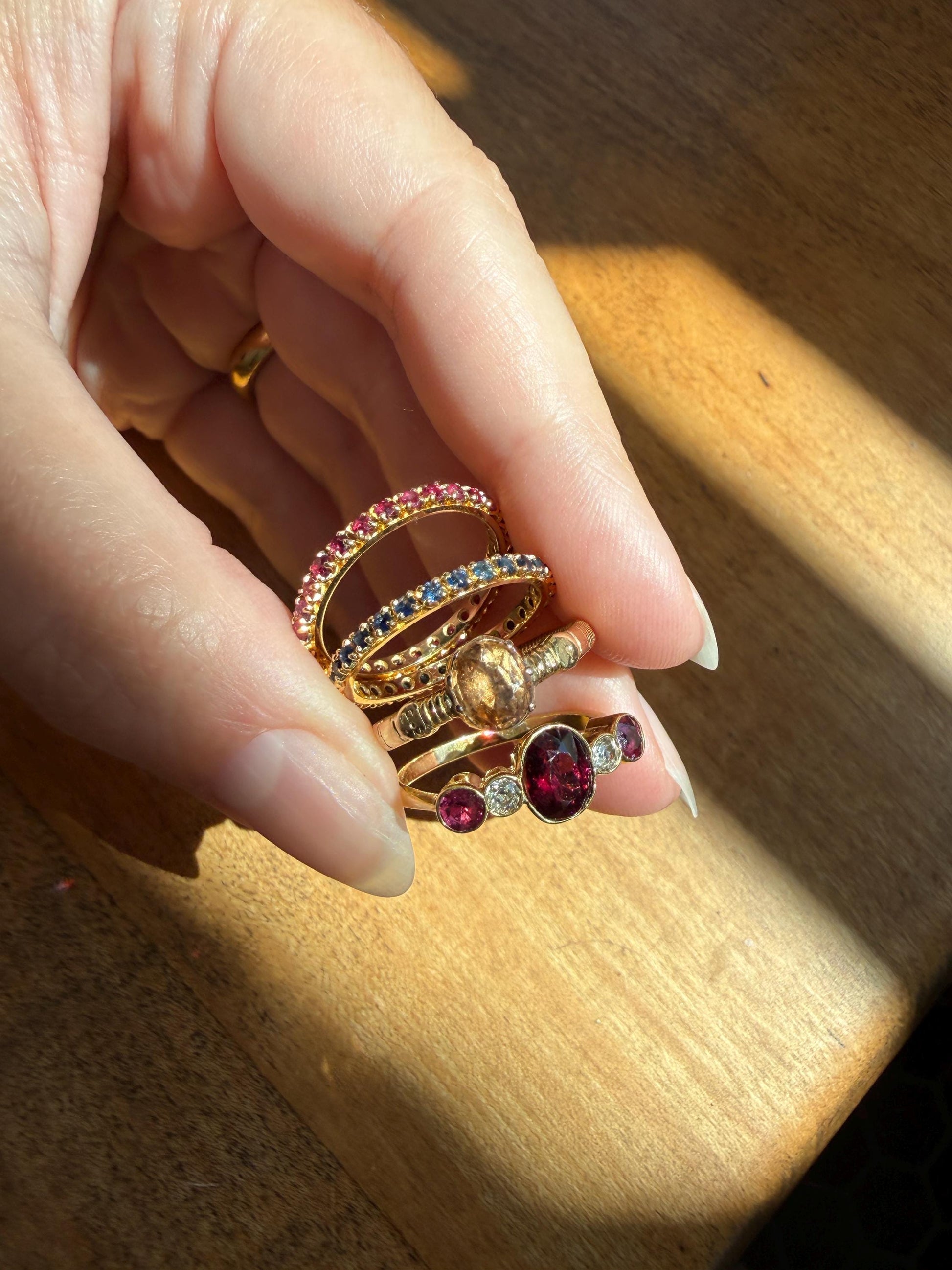 Georgian Old Cut Natural Peach Imperial Topaz Collet Set Coiled Shank Ring Snake? Comfort Fit Unique Gemset Stacker