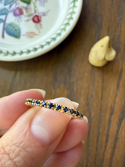Vintage Natural SAPPHIRE Full Eternity Skinny Band Ring 18k Gold Minimalist Line Stacker Romantic Gift Blue Pair Ruby Avail
