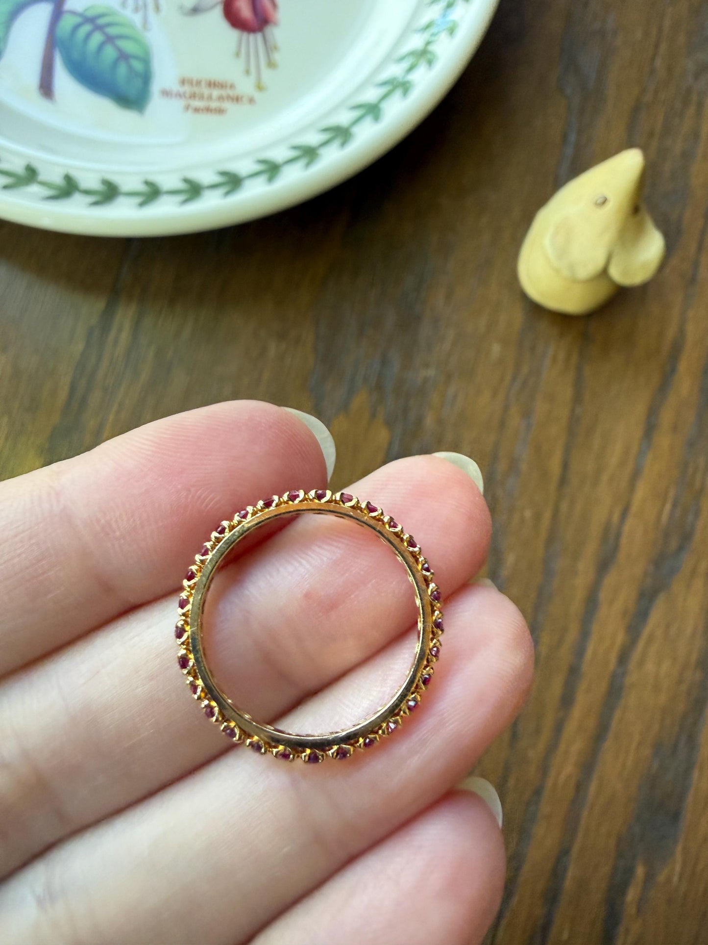 Vintage Natural RUBY Full Eternity Skinny Band Ring 18k Gold Minimalist Line Stacker Romantic Gift Red Pink Pair Sapphire Avail