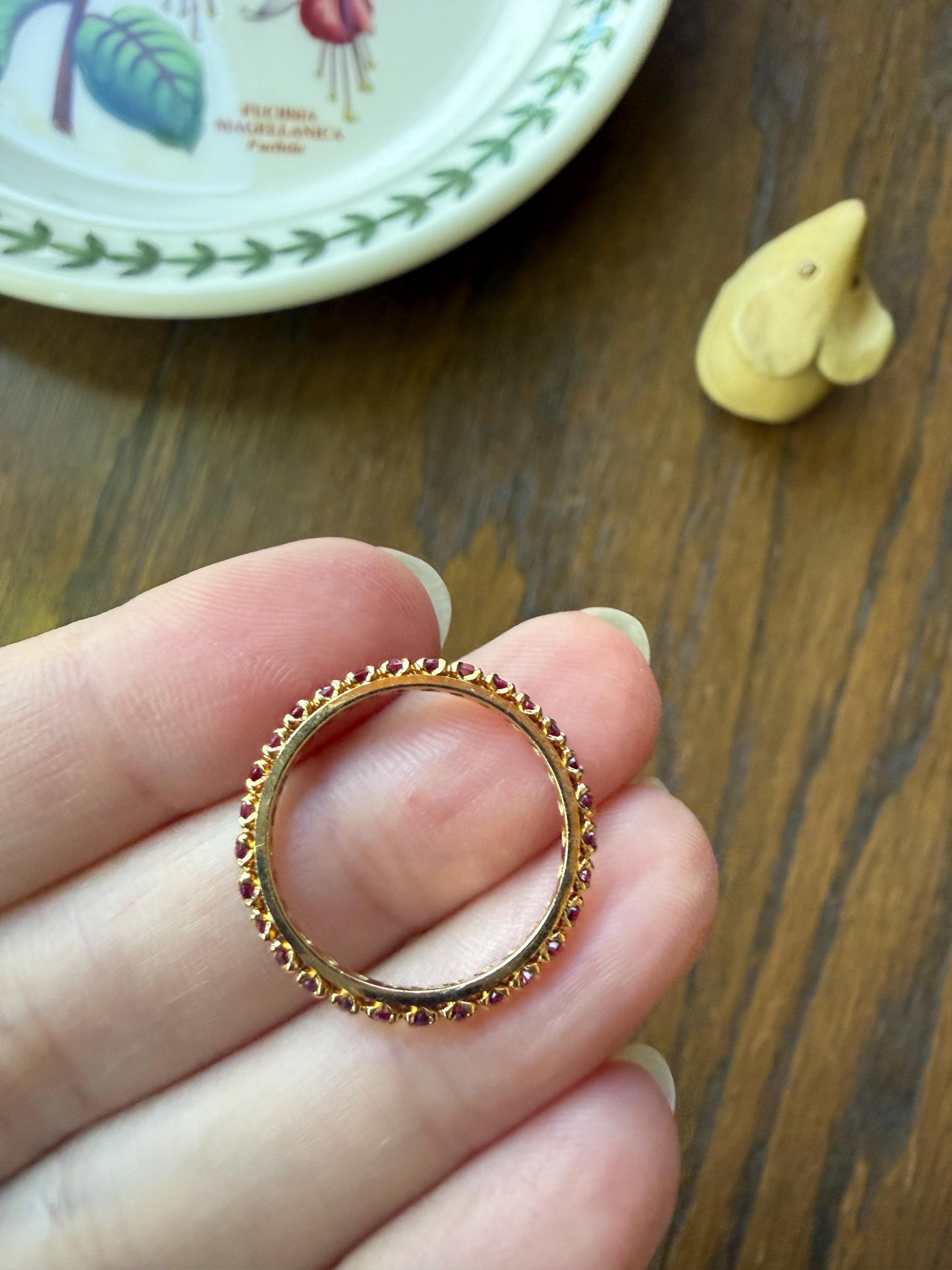 Vintage Natural RUBY Full Eternity Skinny Band Ring 18k Gold Minimalist Line Stacker Romantic Gift Red Pink Pair Sapphire Avail