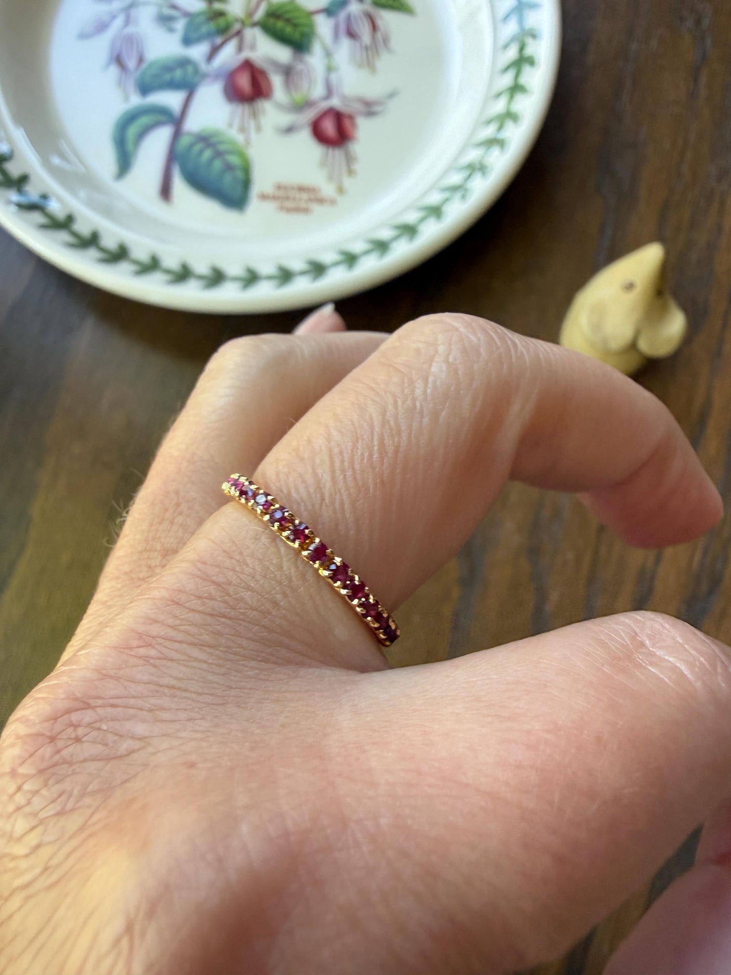 Vintage Natural RUBY Full Eternity Skinny Band Ring 18k Gold Minimalist Line Stacker Romantic Gift Red Pink Pair Sapphire Avail