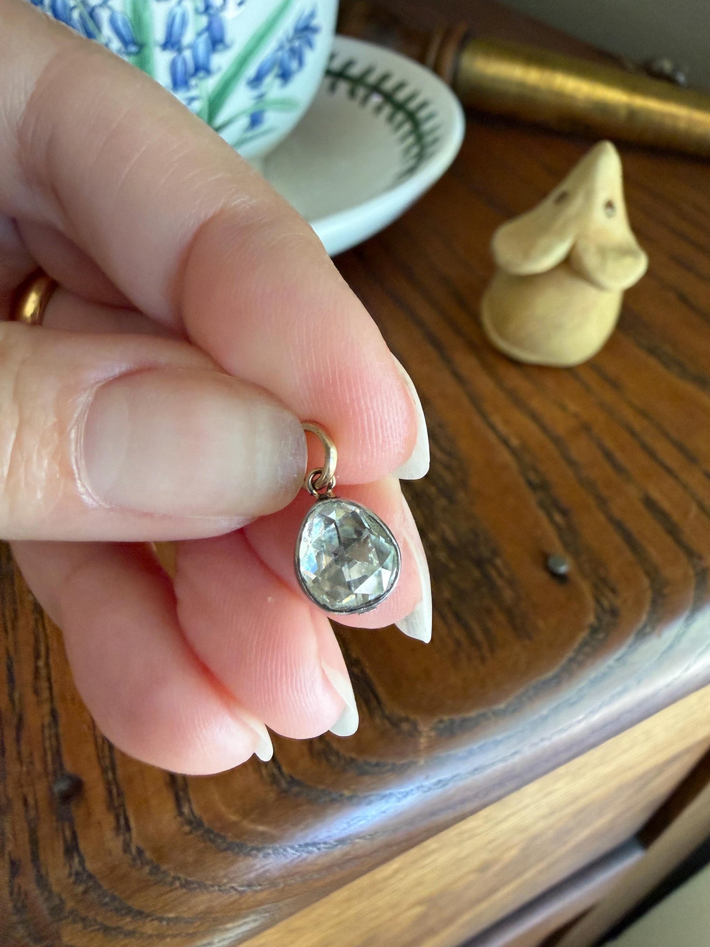 Antique Natural Chubby PEAR Rose Cut DIAMOND Faces up at 1.3 Carat Pendant Platinum Bezel Set Rare Dangle Drop Bracelet Necklace Charm