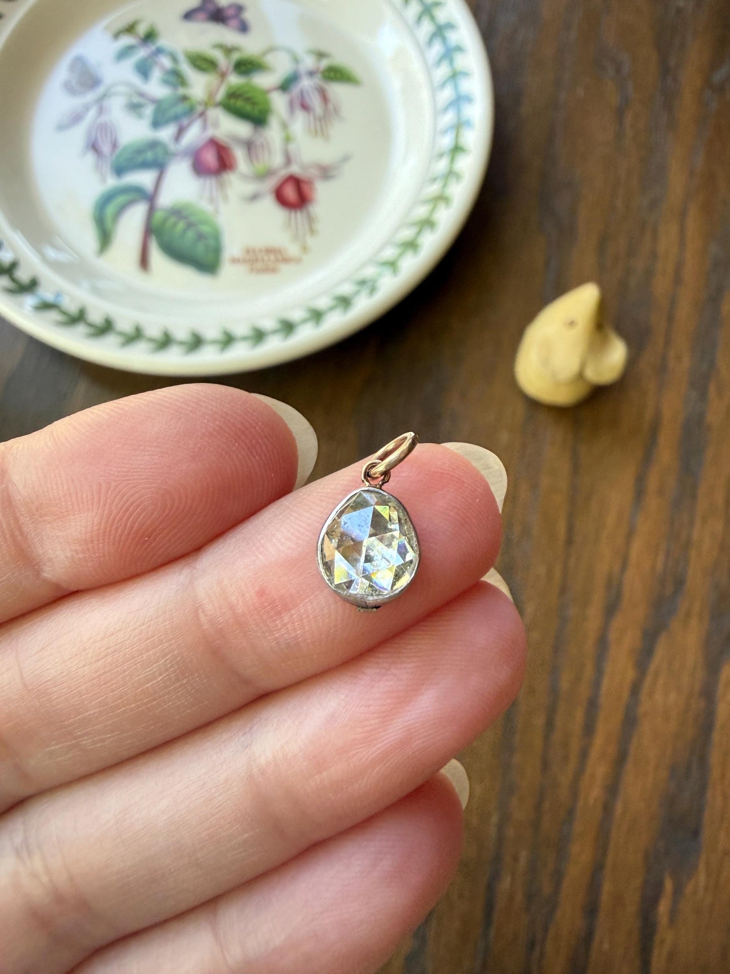 Antique Natural Chubby PEAR Rose Cut DIAMOND Faces up at 1.3 Carat Pendant Platinum Bezel Set Rare Dangle Drop Bracelet Necklace Charm