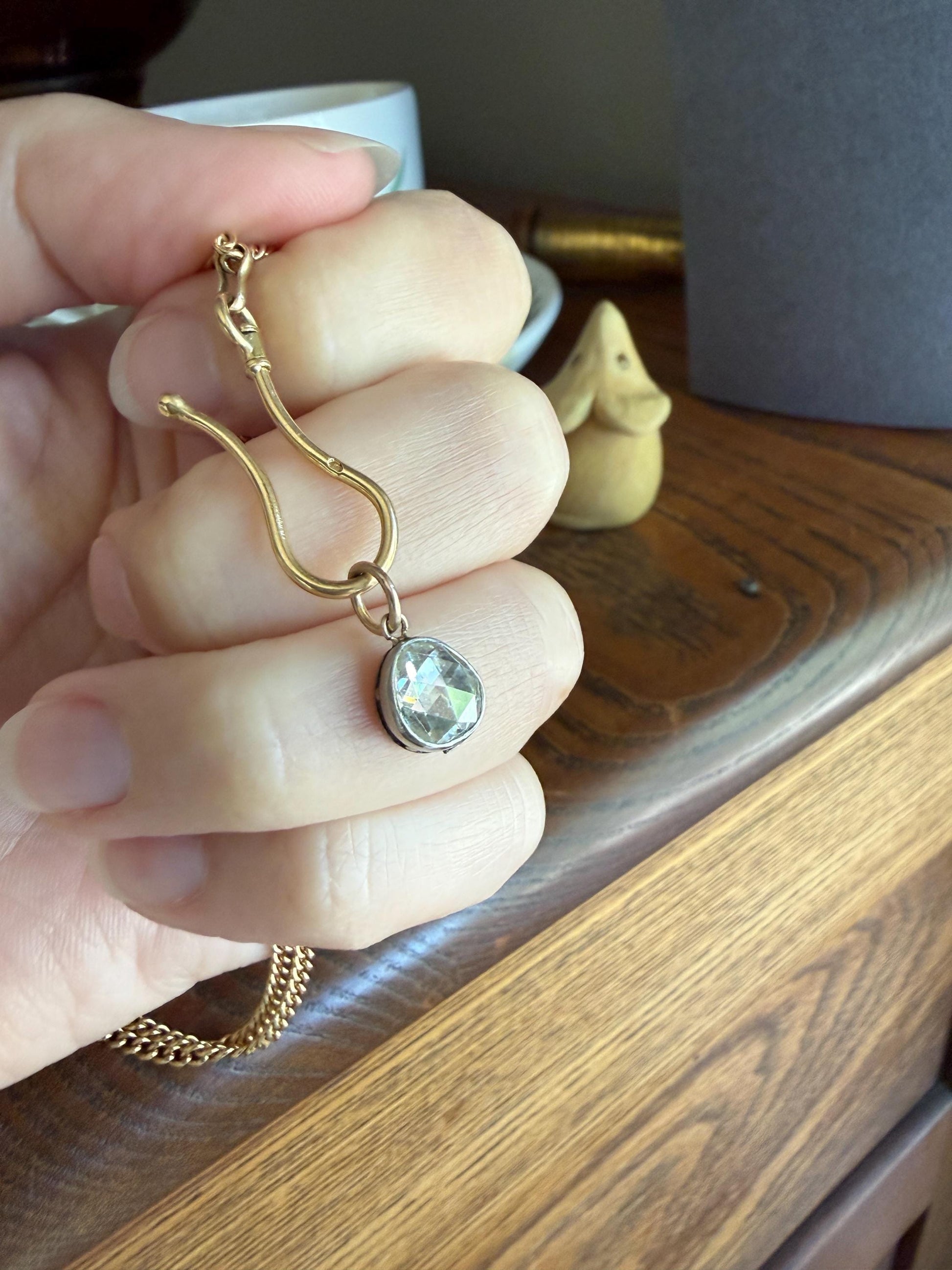 Antique Natural Chubby PEAR Rose Cut DIAMOND Faces up at 1.3 Carat Pendant Platinum Bezel Set Rare Dangle Drop Bracelet Necklace Charm