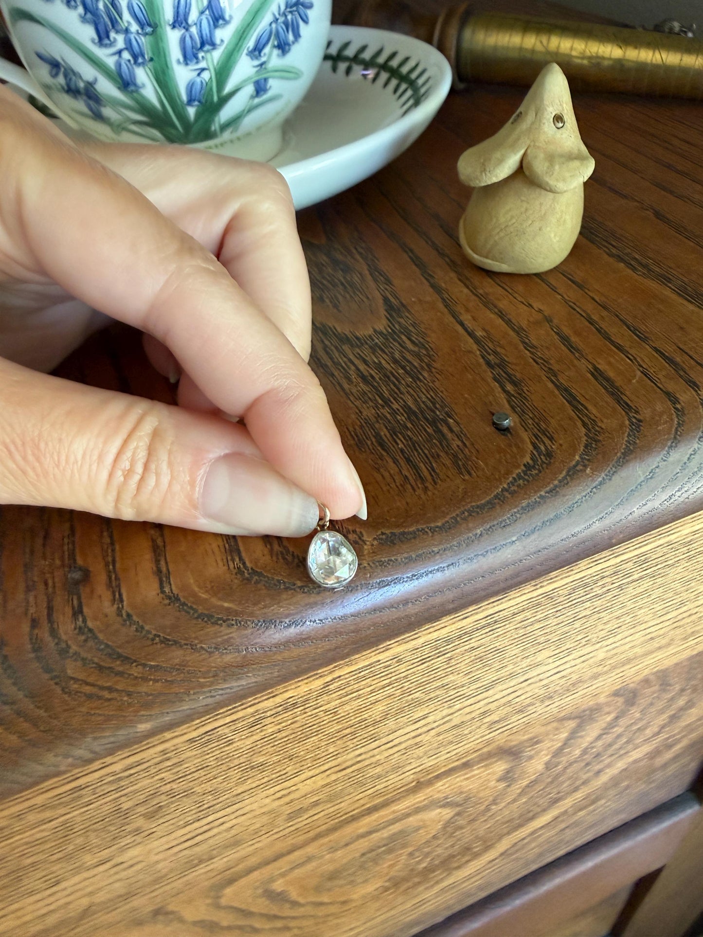 Antique Natural Chubby PEAR Rose Cut DIAMOND Faces up at 1.3 Carat Pendant Platinum Bezel Set Rare Dangle Drop Bracelet Necklace Charm