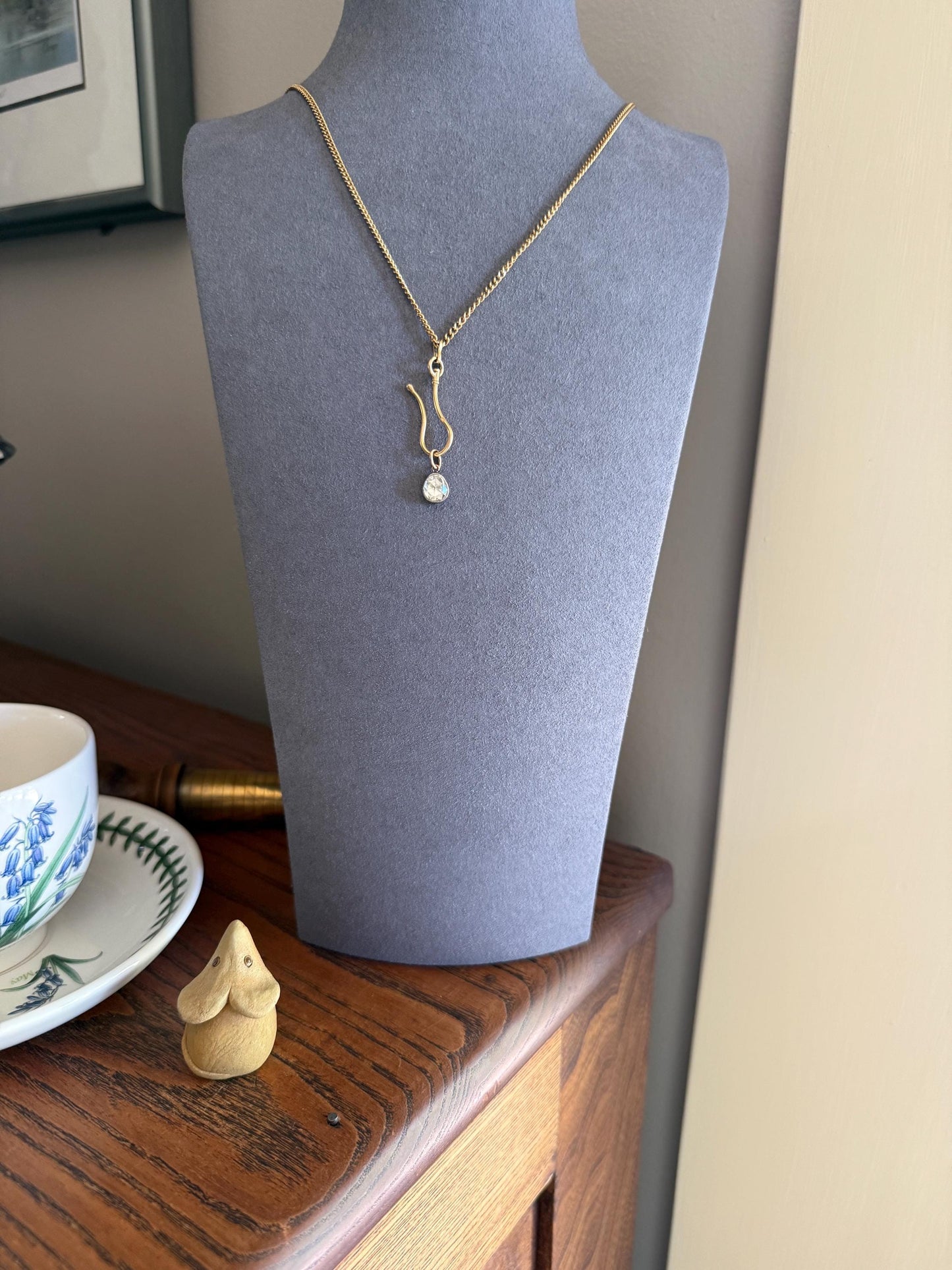 Antique Natural Chubby PEAR Rose Cut DIAMOND Faces up at 1.3 Carat Pendant Platinum Bezel Set Rare Dangle Drop Bracelet Necklace Charm