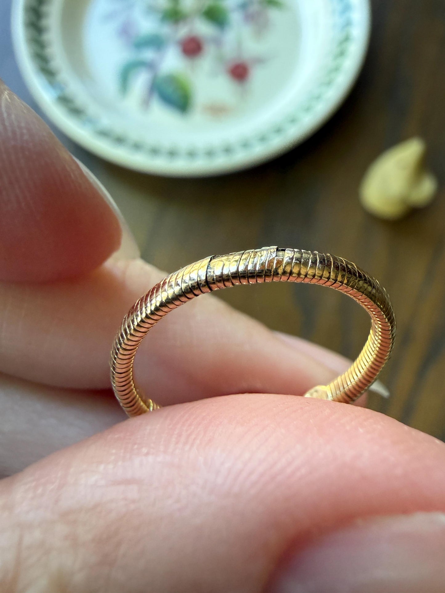 Georgian Old Cut Natural Peach Imperial Topaz Collet Set Coiled Shank Ring Snake? Comfort Fit Unique Gemset Stacker