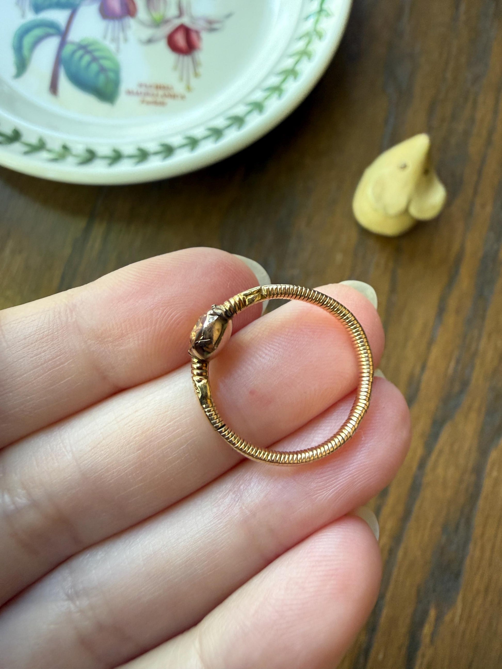 Georgian Old Cut Natural Peach Imperial Topaz Collet Set Coiled Shank Ring Snake? Comfort Fit Unique Gemset Stacker
