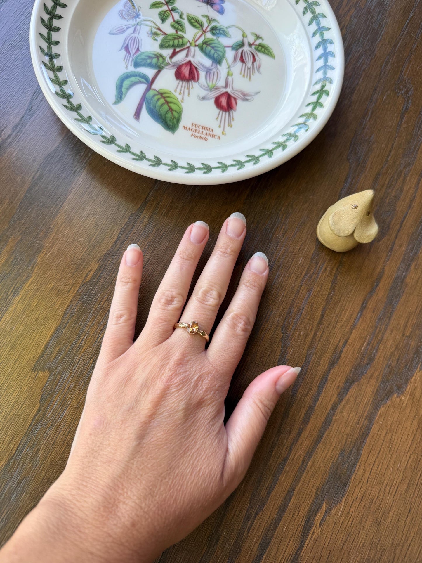 Georgian Old Cut Natural Peach Imperial Topaz Collet Set Coiled Shank Ring Snake? Comfort Fit Unique Gemset Stacker