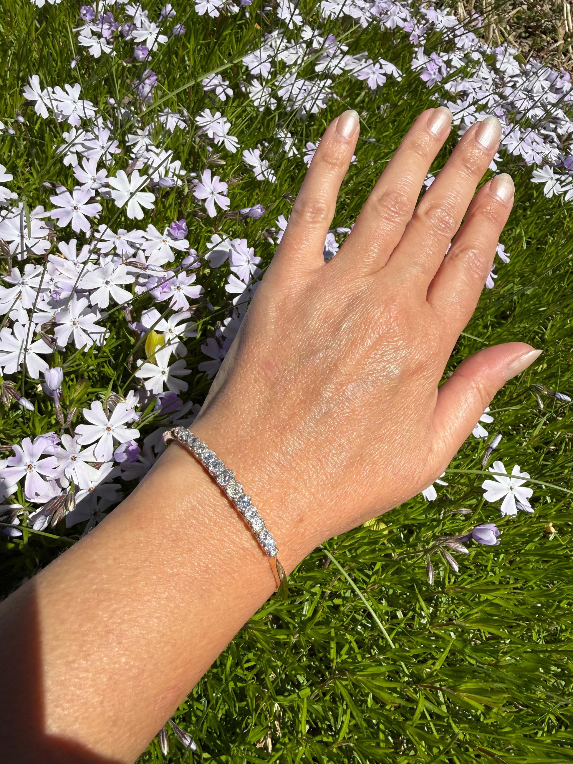 Antique 3.4 CARAT Old Mine Cut DIAMOND Hinged Bangle 15 Stone Line Bracelet 18k Gold Platinum Victorian 3.4Ctw OMC Stacker