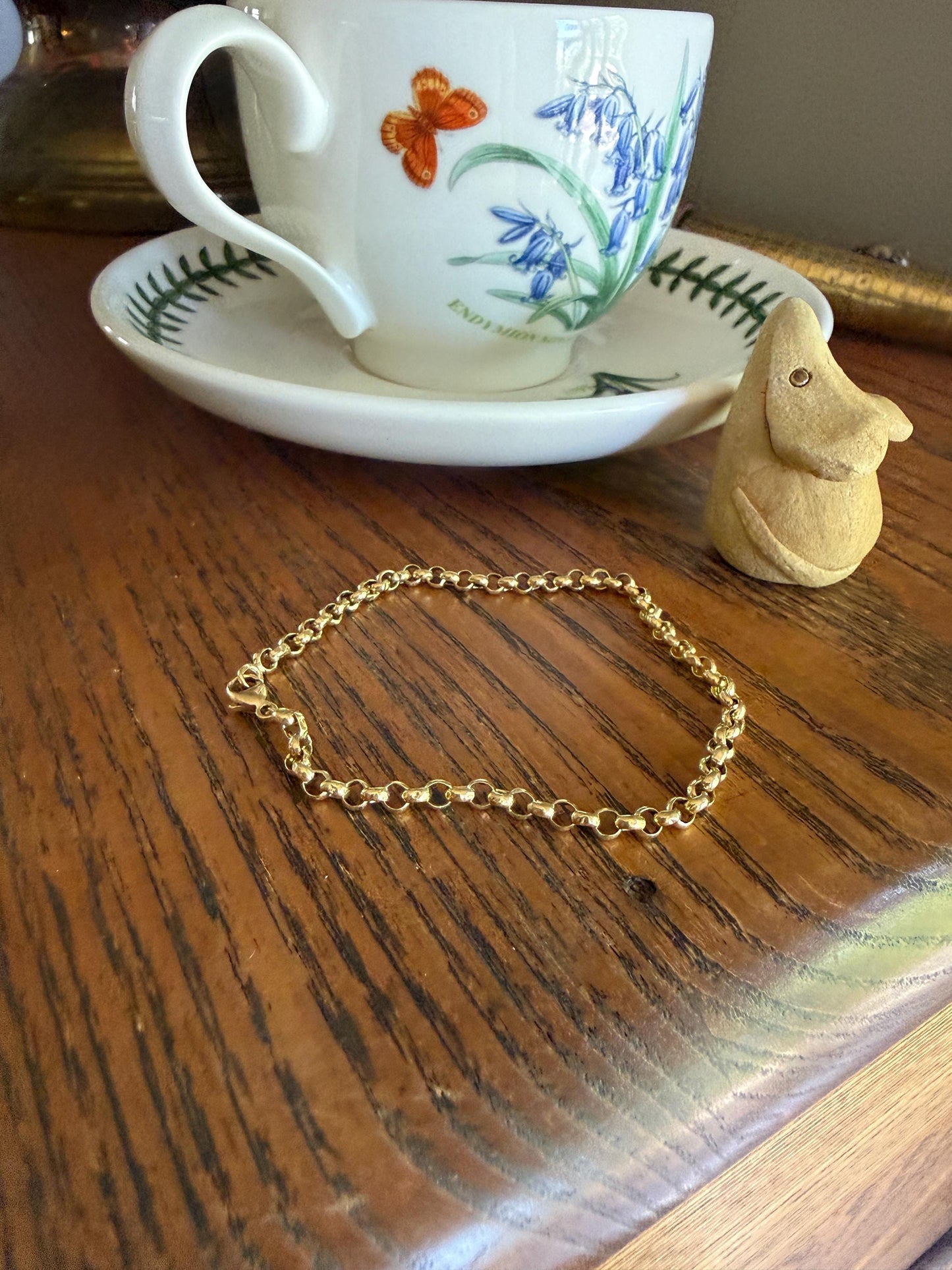 Dainty French Vintage to Antique 18k GOLD Solid Rolo Belcher Round Link Chain 7.5" Bracelet Minimalist Staple Wriststack
