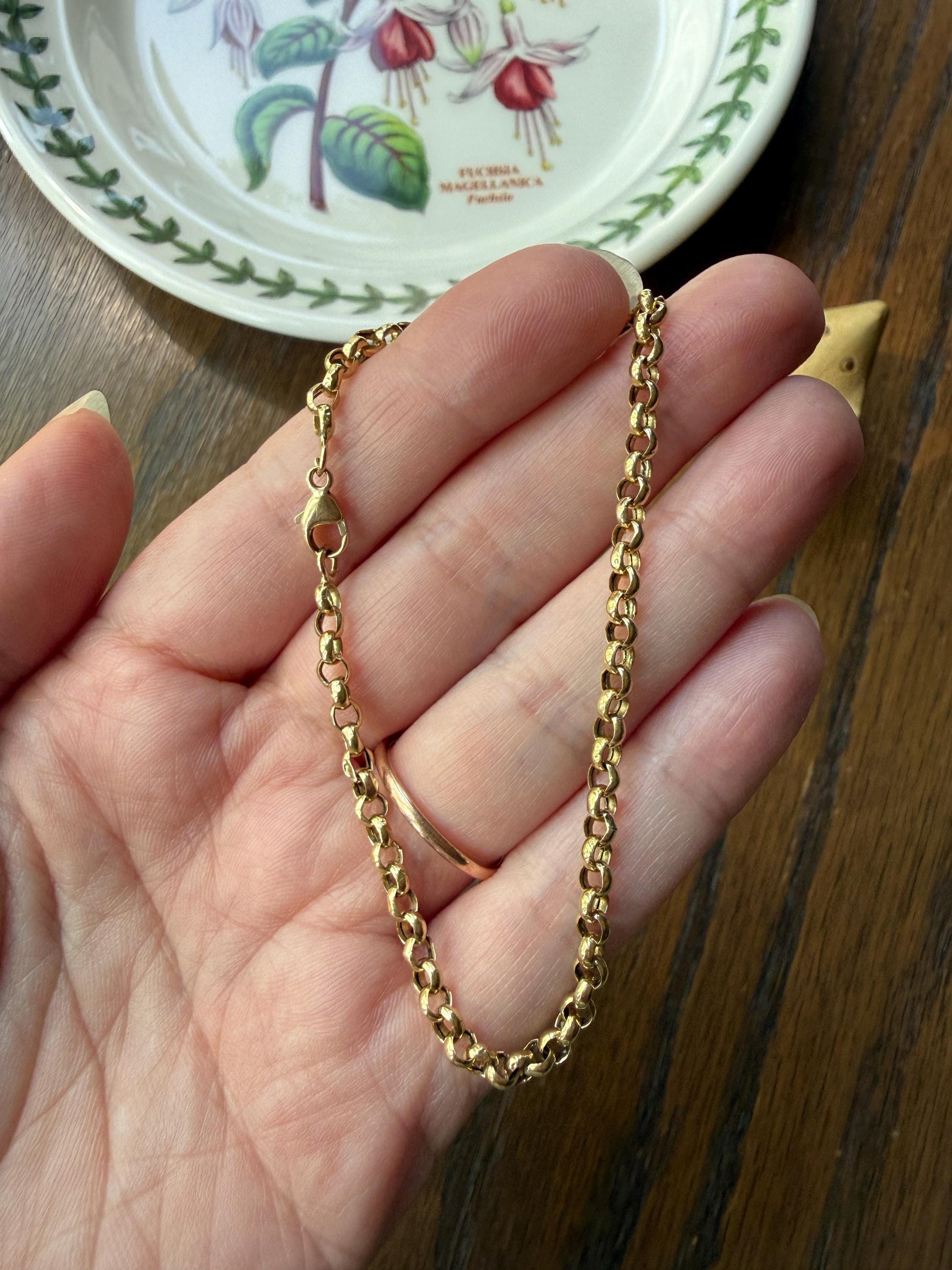 Dainty French Vintage to Antique 18k GOLD Solid Rolo Belcher Round Link Chain 7.5" Bracelet Minimalist Staple Wriststack