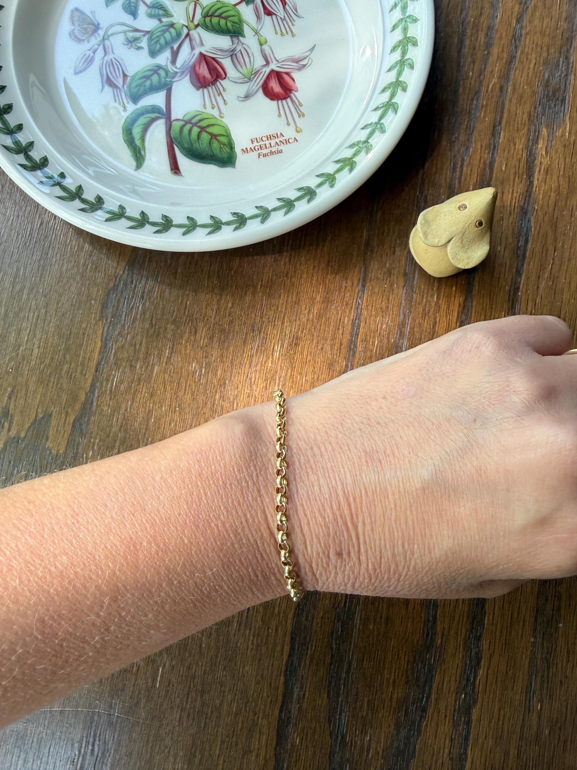 Dainty French Vintage to Antique 18k GOLD Solid Rolo Belcher Round Link Chain 7.5" Bracelet Minimalist Staple Wriststack