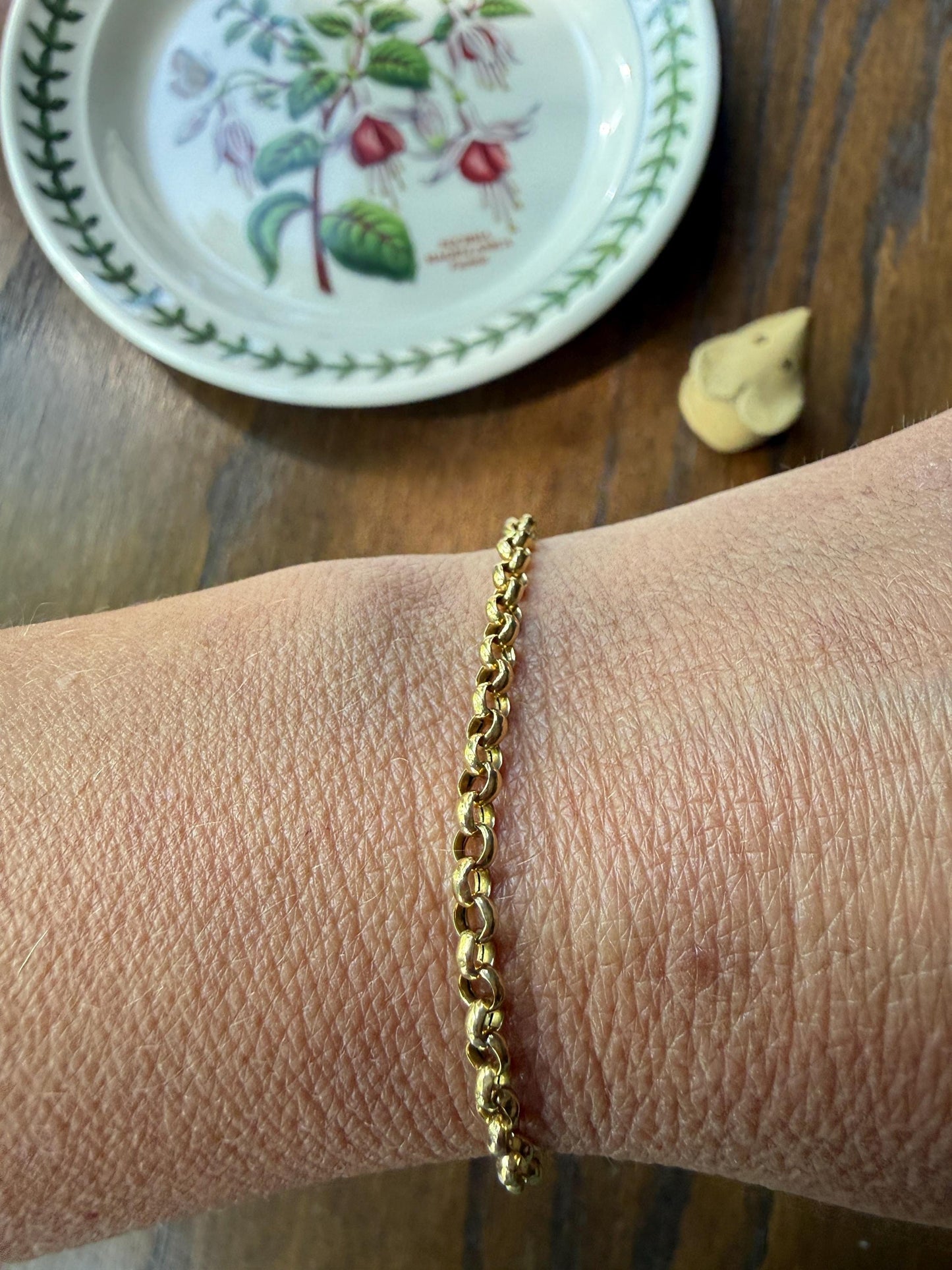 Dainty French Vintage to Antique 18k GOLD Solid Rolo Belcher Round Link Chain 7.5" Bracelet Minimalist Staple Wriststack