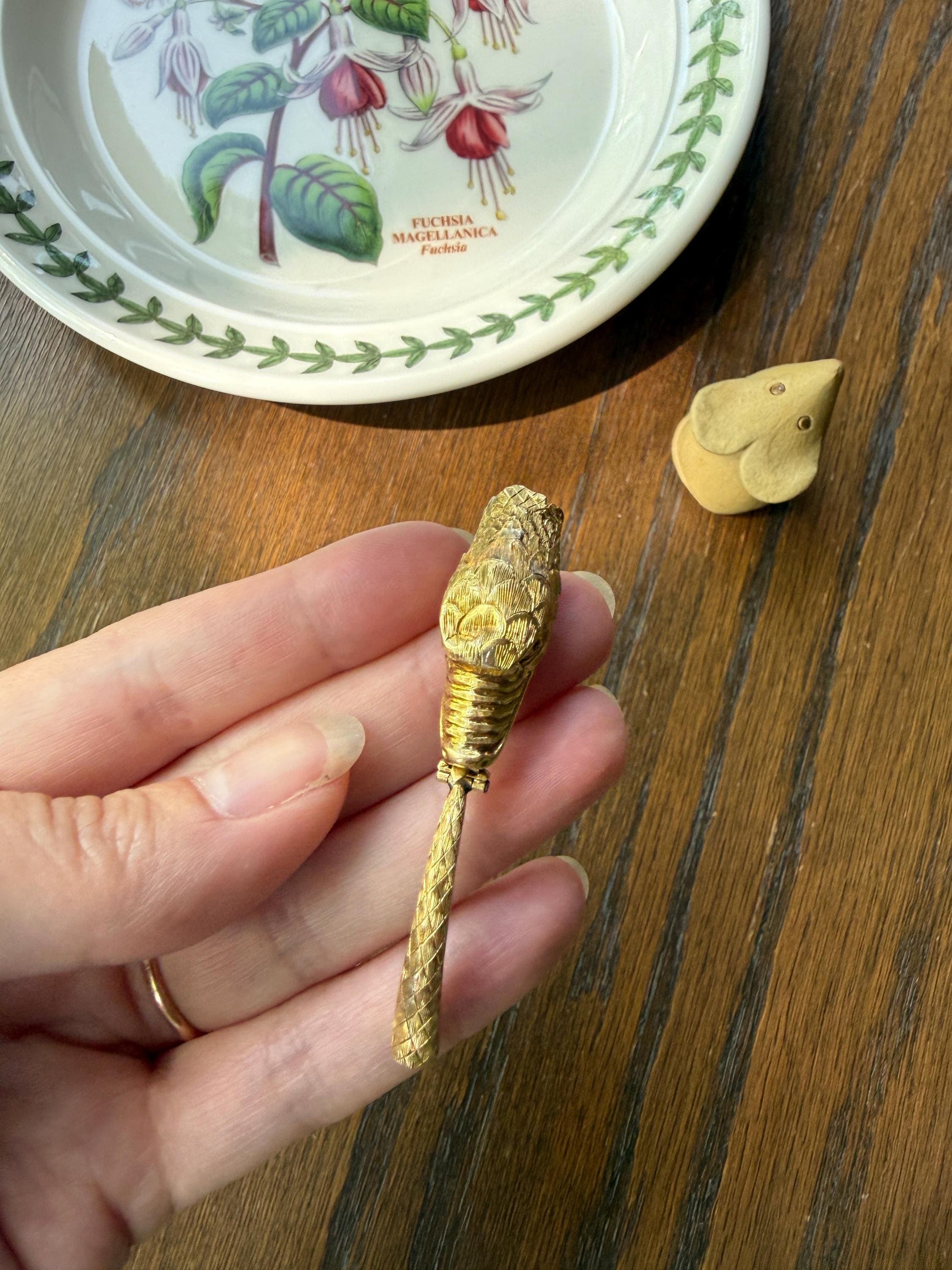 CLASP Smiling Ouroboros SNAKE Large Victorian Antique Figural TEETH! 18k Gold Solid French Salvaged Parts to Repurpose Connector