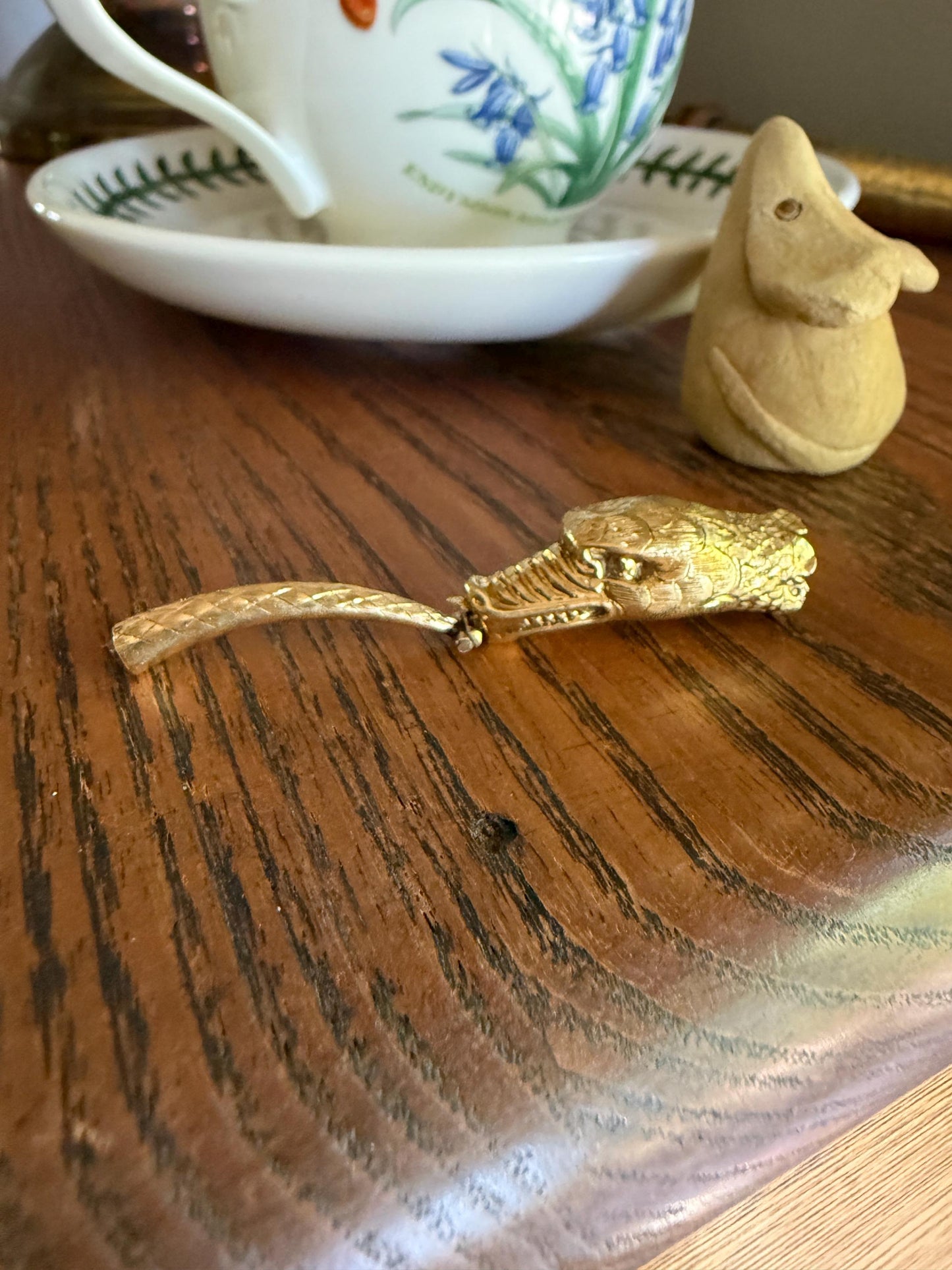 CLASP Smiling Ouroboros SNAKE Large Victorian Antique Figural TEETH! 18k Gold Solid French Salvaged Parts to Repurpose Connector