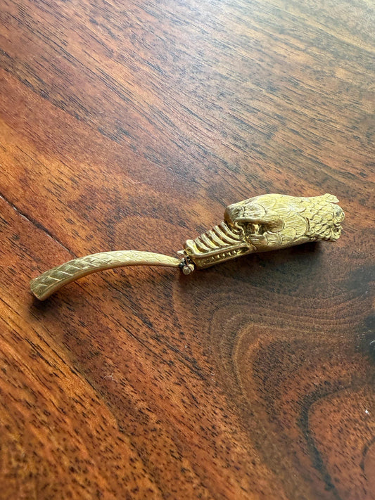 CLASP Smiling Ouroboros SNAKE Large Victorian Antique Figural TEETH! 18k Gold Solid French Salvaged Parts to Repurpose Connector