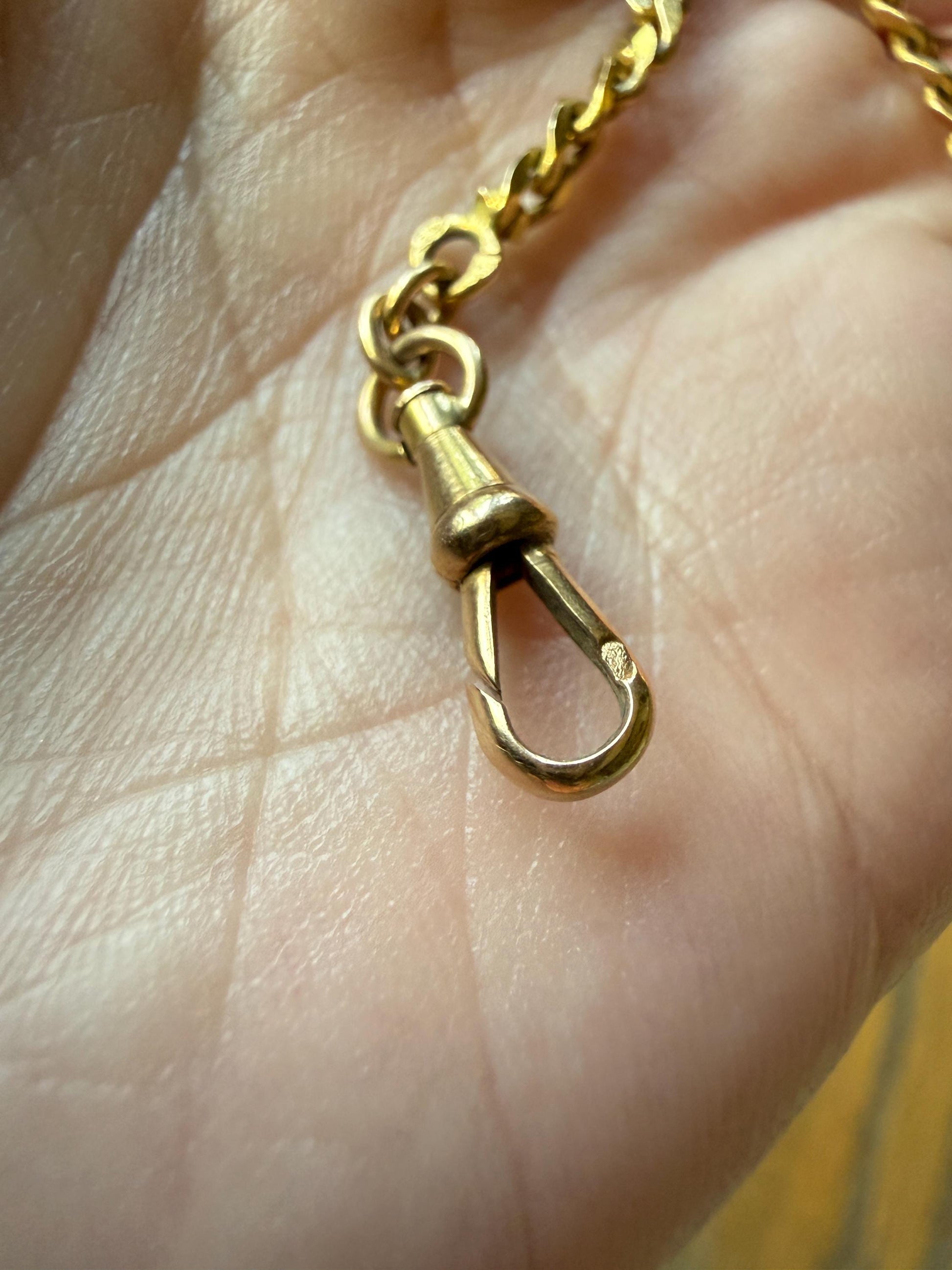 French Antique Albertina Watch Chain Cube Sputnik Ball Rivet Charms 9.3g 18k GOLD Solid Curb Link XL Spring Ring Extender Bracelet Connector